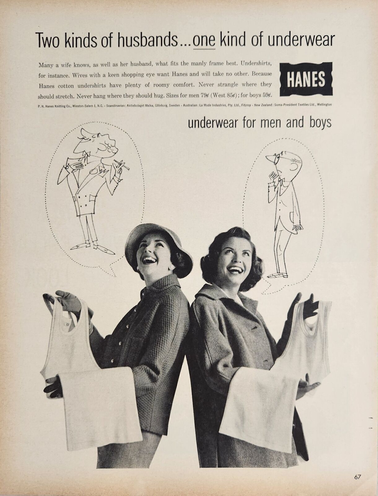 1959 Print Ad Hanes Underwear for Men & Boys Ladies & 2 Kinds of Husbands 1959 Print Ad Hanes Underwear for Men & Boys Ladies & 2 Kinds of Husbands
