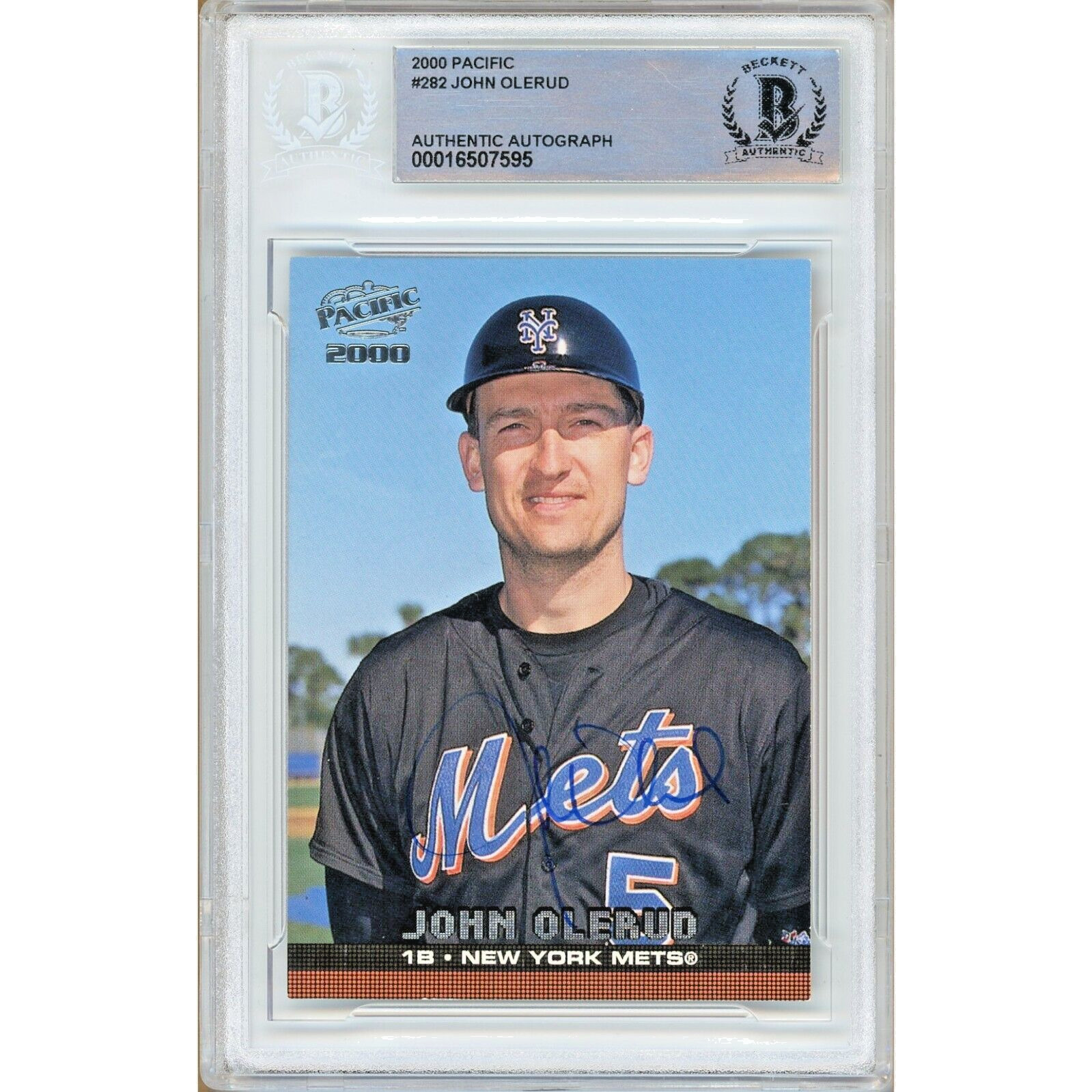 John Olerud Signed 2000 Pacific #282 Card AUTO Beckett BAS Slabbed NY Mets