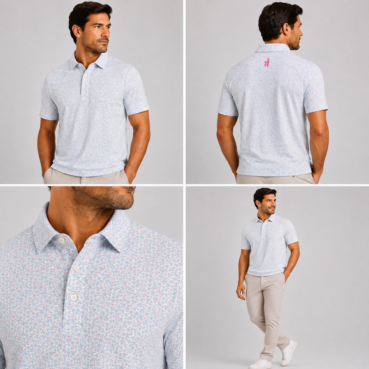 JOHNNIE-O Mens LARGE Four Leaf Kona Blue Graphic Golf Polo Featherweight NEW JOHNNIE-O Mens LARGE Four Leaf Kona Blue Graphic Golf Polo Featherweight NEW
