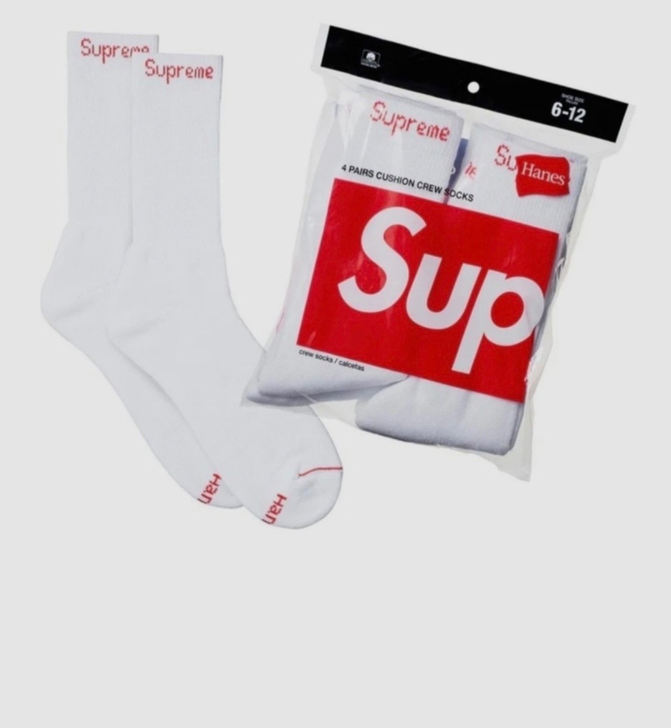 Supreme/Hanes Crew Socks Authentic White 4 Pack Size 6-12 Fast 🚚 Supreme/Hanes Crew Socks Authentic White 4 Pack Size 6-12 Fast 🚚