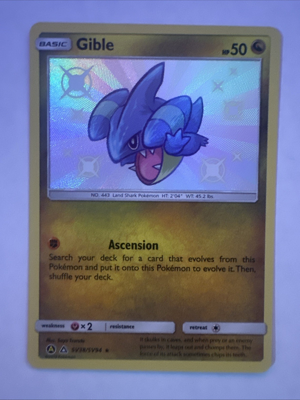Gible SV38/SV94 Hidden Fates Shiny Vault Holo Near Mint