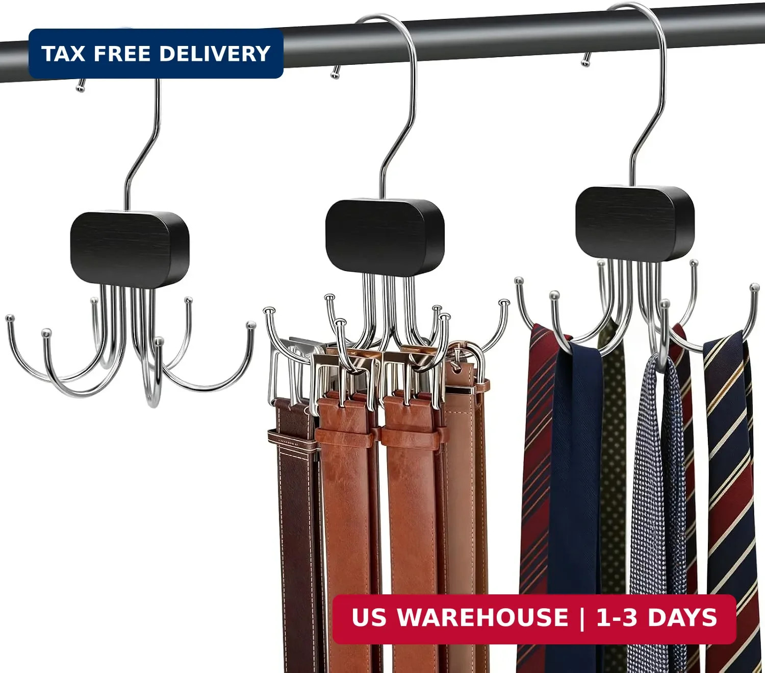 3 Pack Belt Hanger for Closet Organizer, Tie Hangers for Closet Storage | Cakuuw