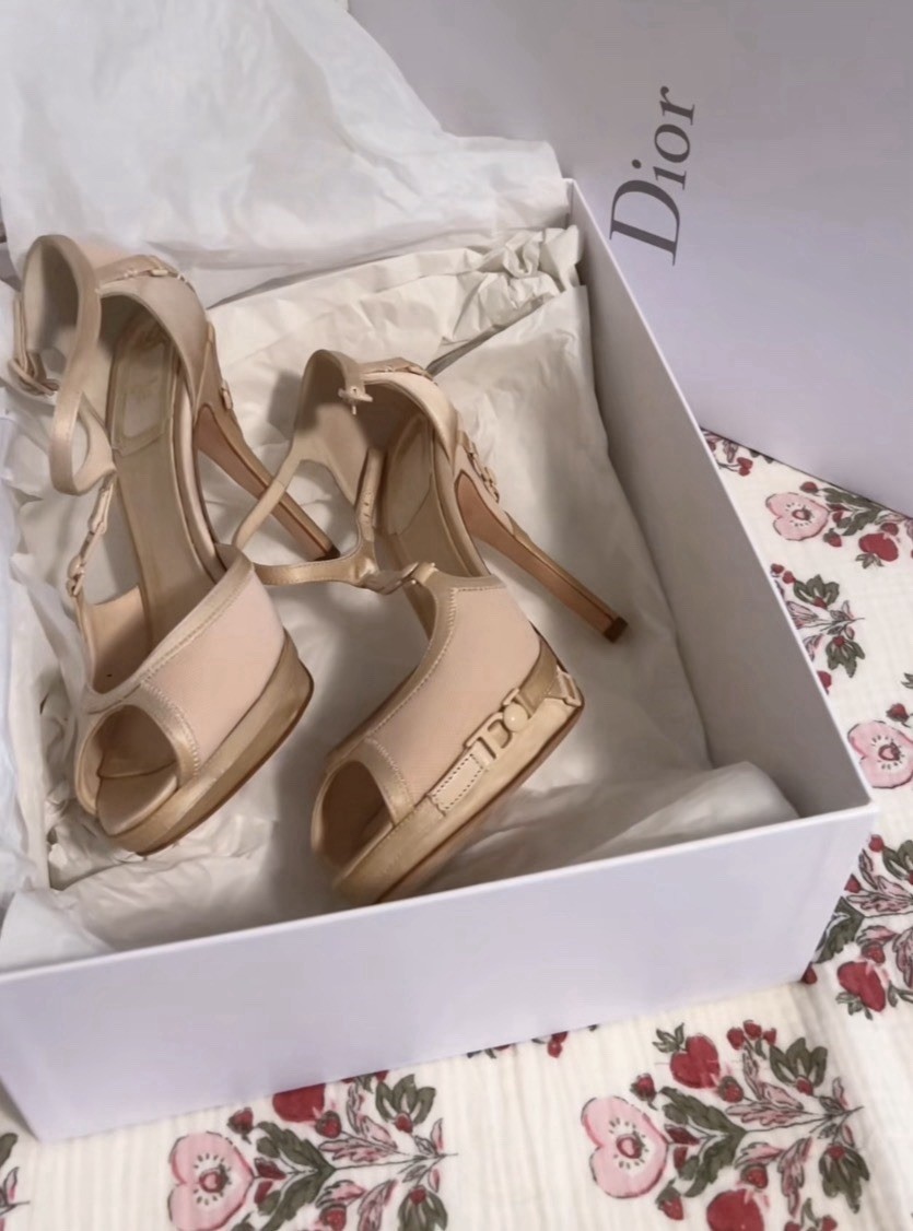Vintage Beige Heels, Nude Peep Toe Stiletto  Dior