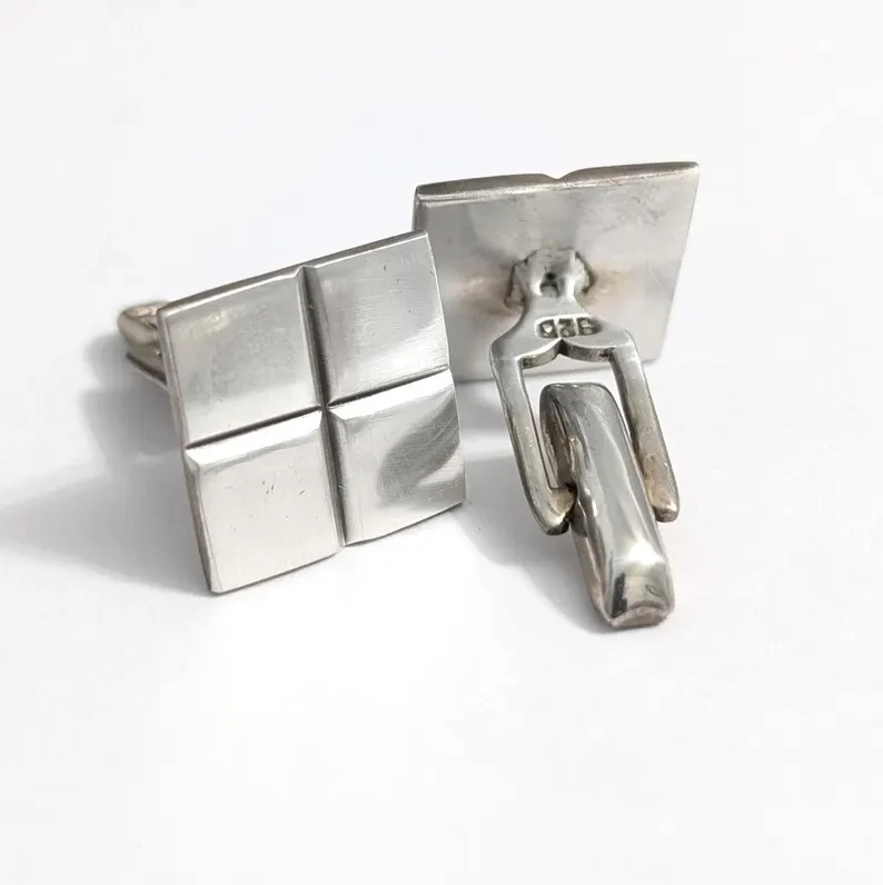 Vintage Modernist Sterling Silver 925 Square Cufflinks Minimalist Geometric