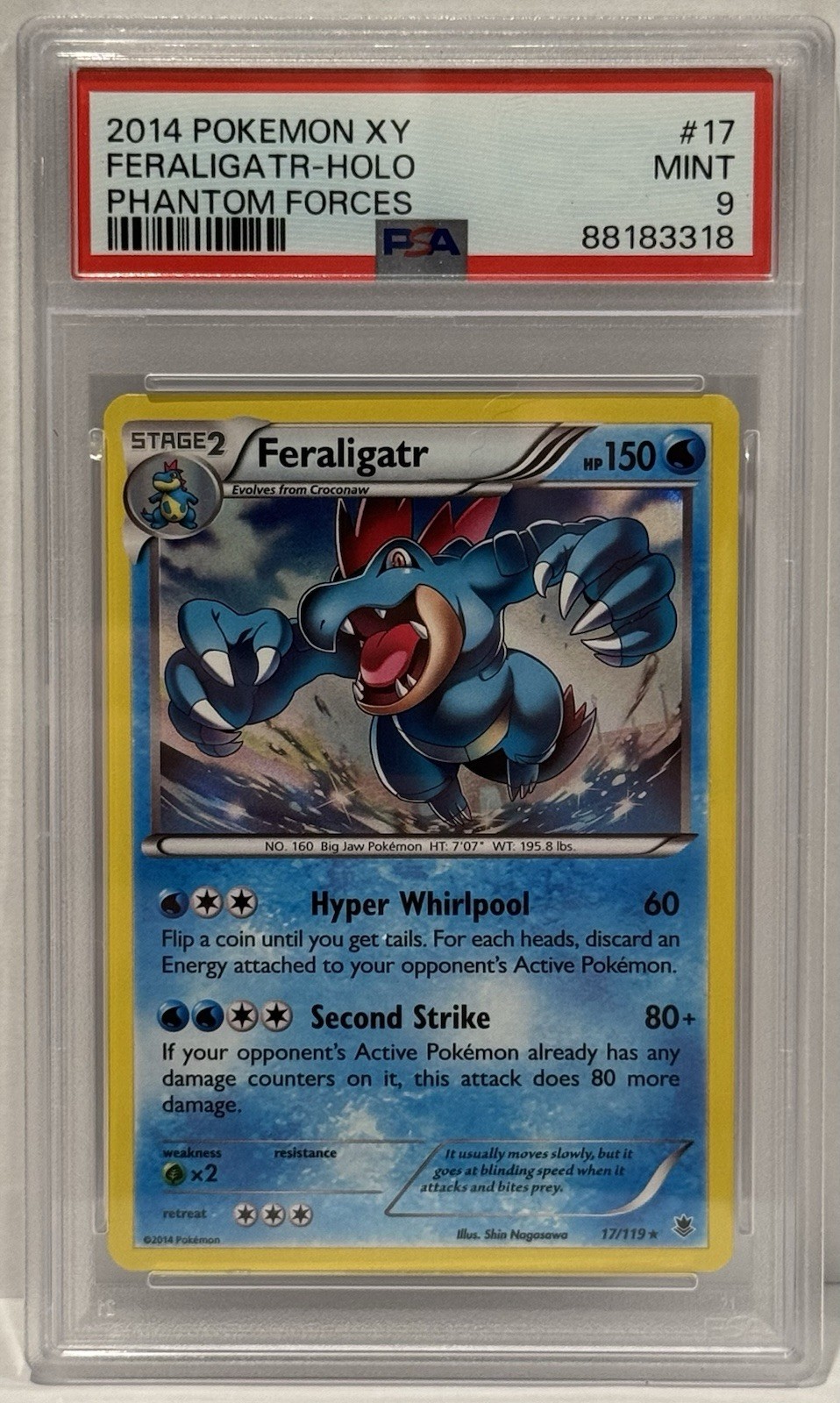 2014 Pokemon XY Feraligatr Holo #17 Phantom Forces PSA 9 Mint 2014 Pokemon XY Feraligatr Holo #17 Phantom Forces PSA 9 Mint