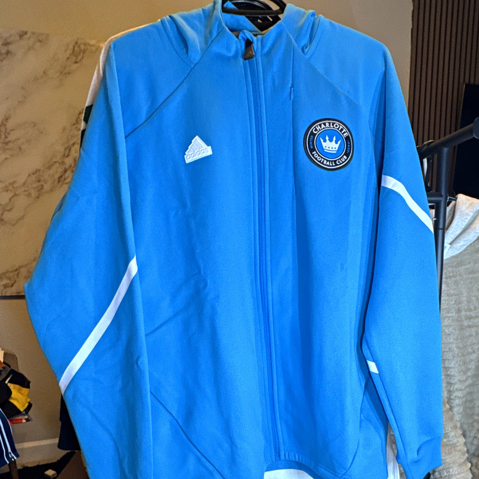 adidas Charlotte FC MLS Blue/White Full Zip Jacket, Size L Officially Licensed adidas Charlotte FC MLS Blue/White Full Zip Jacket, Size L Officially Licensed