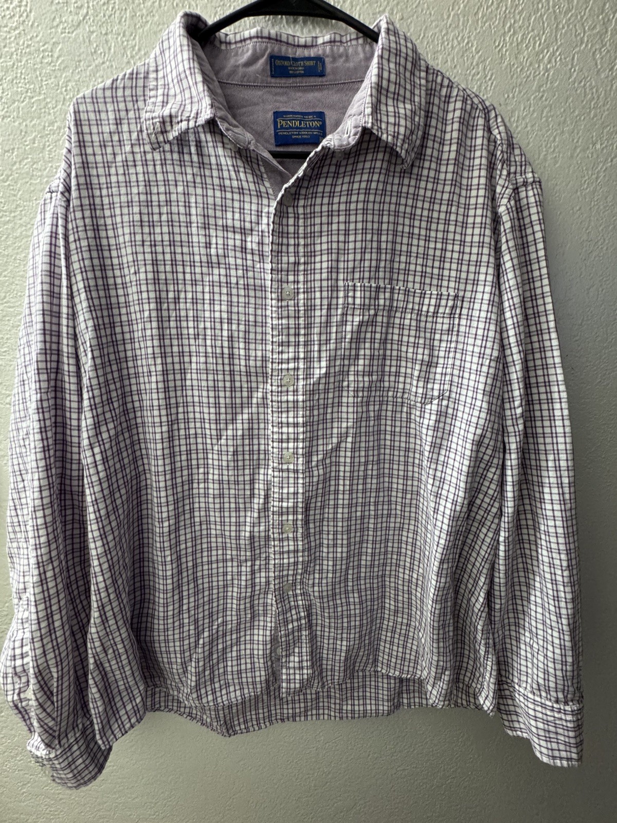 PENDLETON Oxford Cloth Mens L Plaid Casual Long Sleeve Button Down Shirt