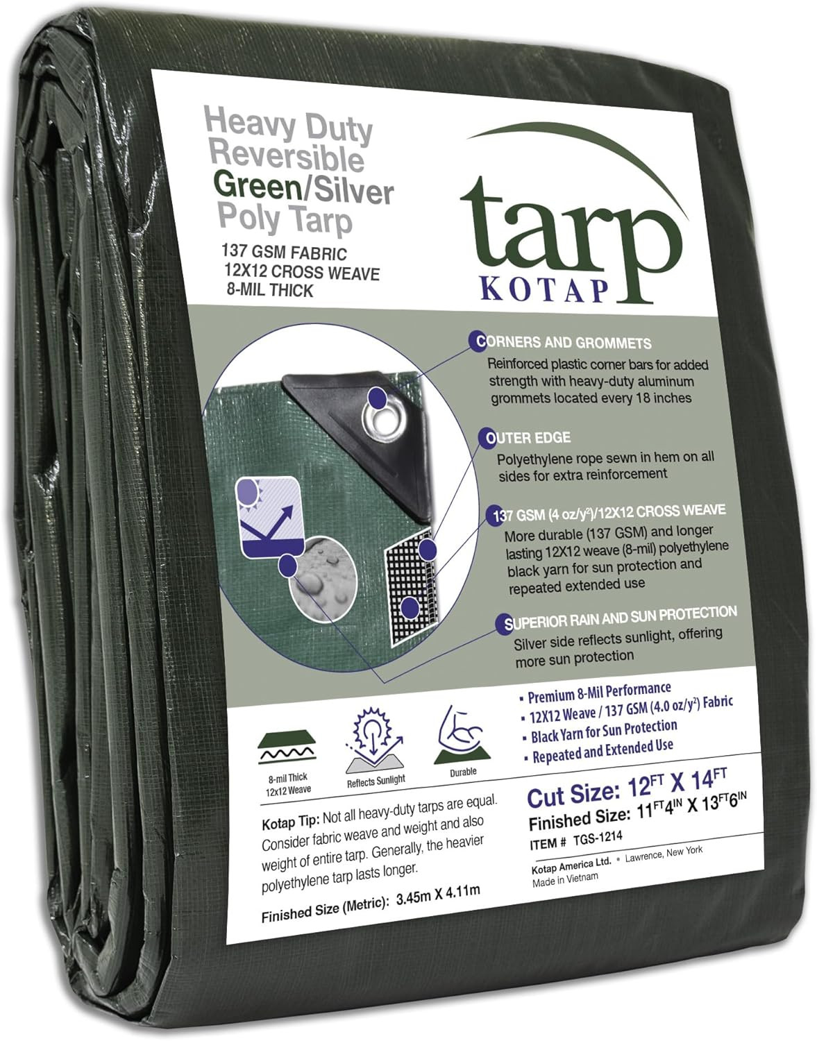 12 x 14 Ft Heavy Duty Protection Coverage Tarp 8 mil Waterproof Reversible
