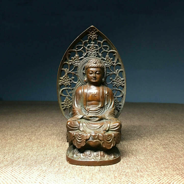 Art Buddhism Antique Bronze carved Sakyamuni Amitabha Tathagata Buddha Statue