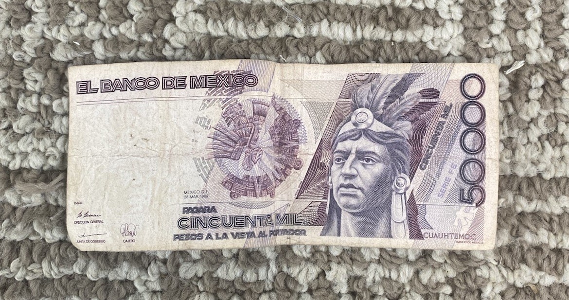 Mexico 50000 Pesos Banknote 1989 Cuauhtemoc FC Series Circulated
