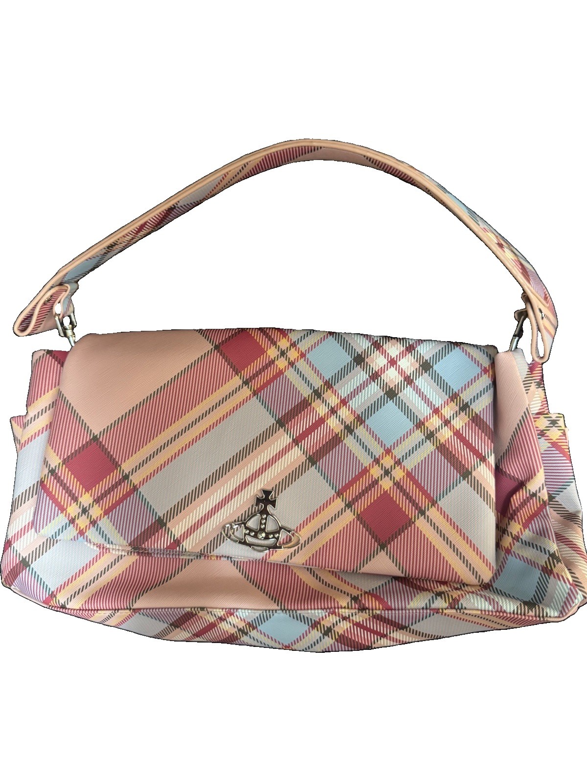 Vivienne Westwood Pink Plaid Shoulder Bag Silver Logo Hardware Zip Closure RARE Vivienne Westwood Pink Plaid Shoulder Bag Silver Logo Hardware Zip Closure RARE
