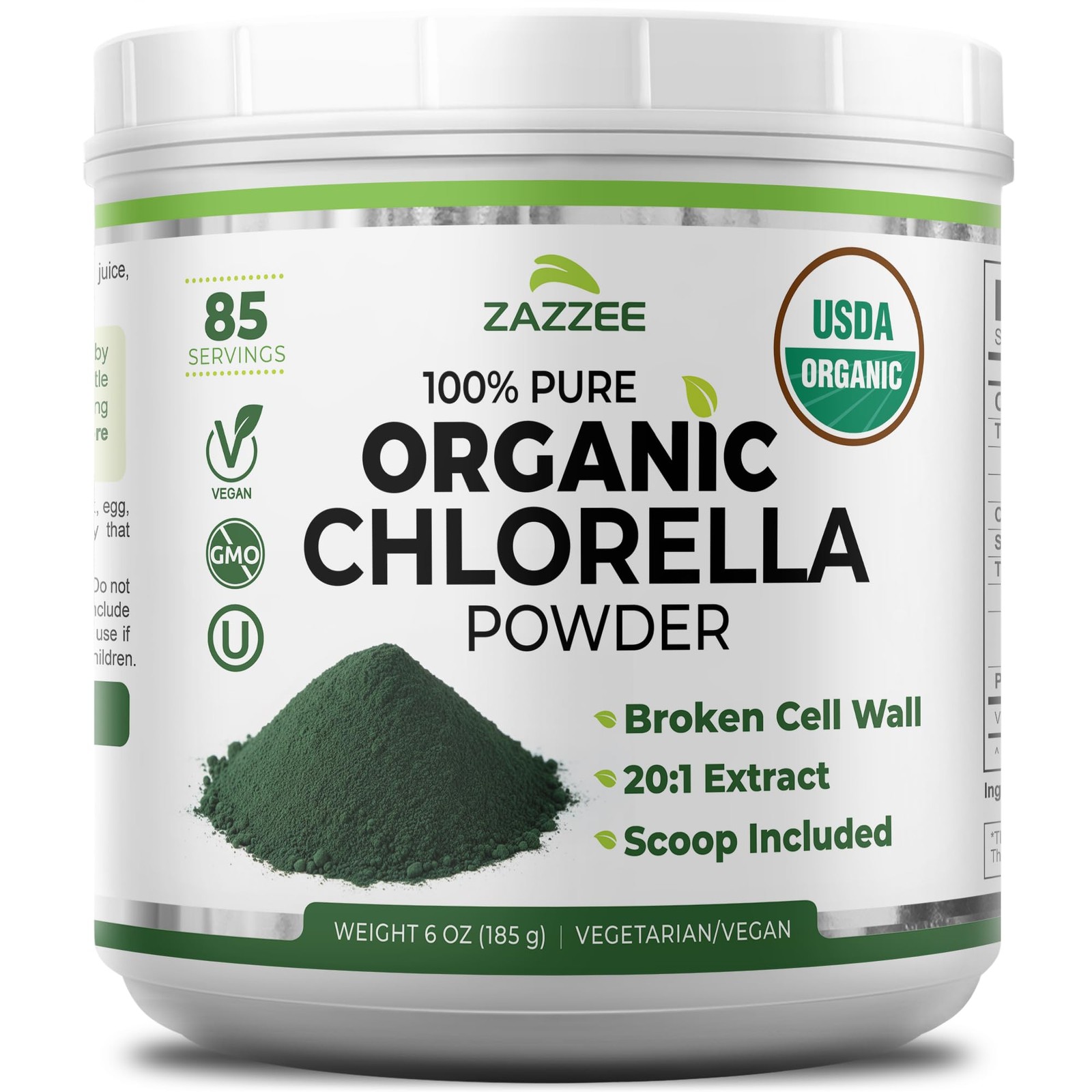 USDA Organic Chlorella Powder, Broken Cell Wall, 6 oz, 85 Servings, Free Scoop