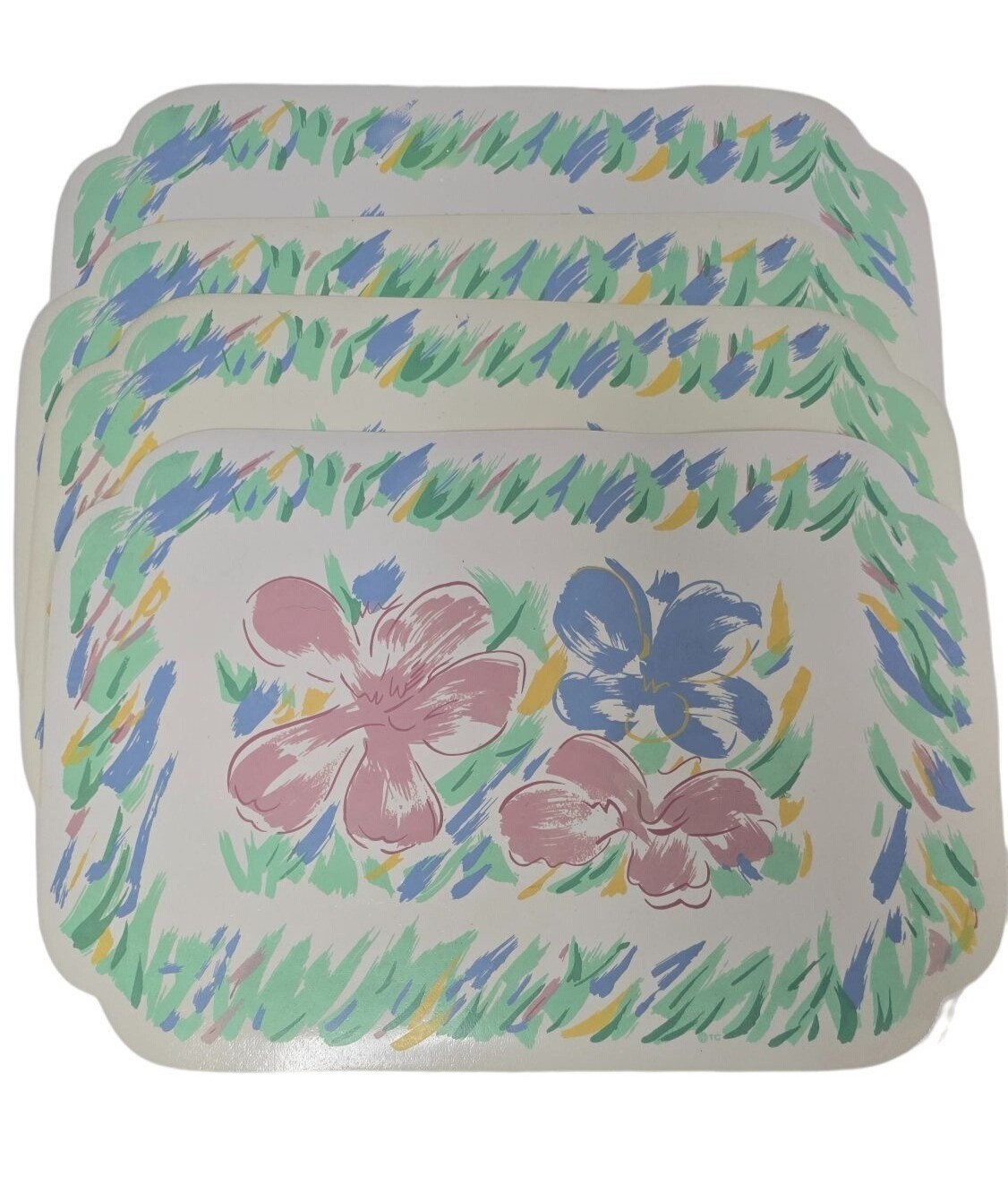 Vintage Pastel Floral Print Vinyl Placemats Set of 4 Retro Kitchen Cottagecore