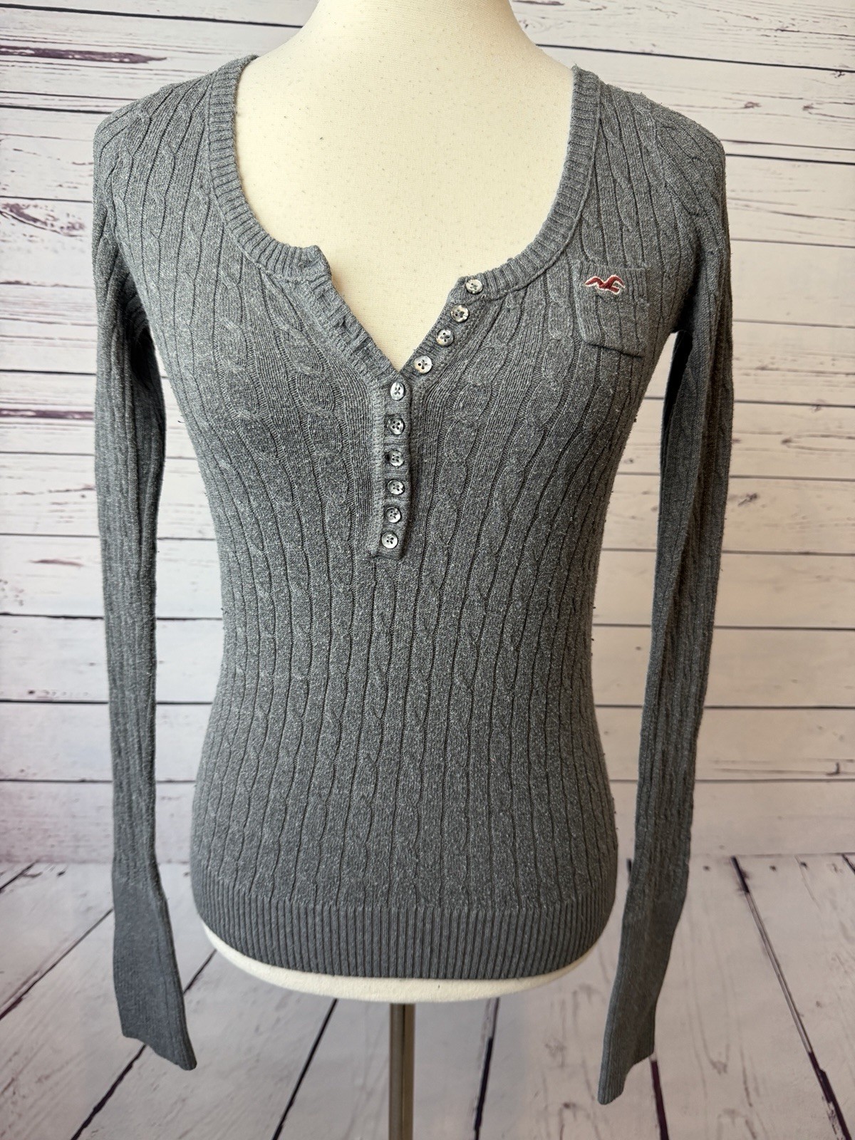 Hollister Cable Knit Rabbit Hair Sweater Large Babydoll Coquette Bella Swan Y2K