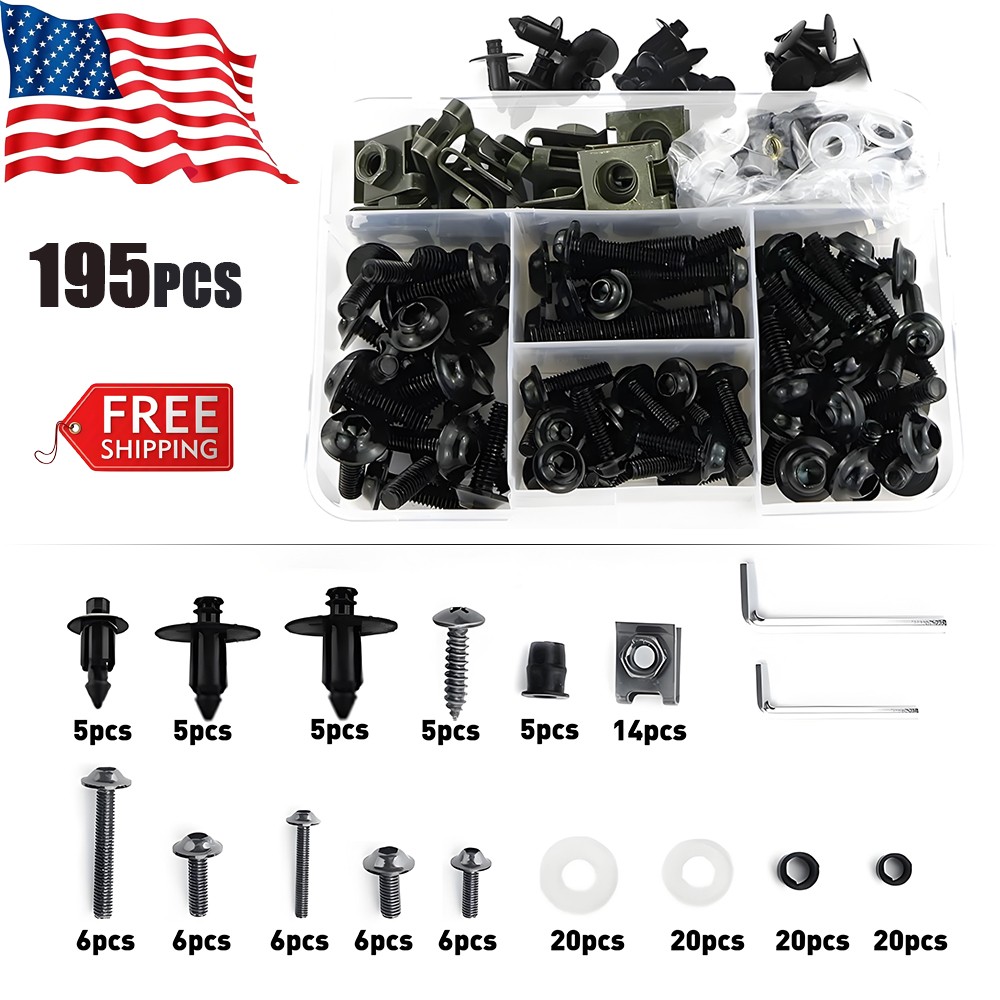 195pcs Motorcycle Complete Fairing Bolts Bodywork Screws Nuts Set M5 M6 US 1-4x