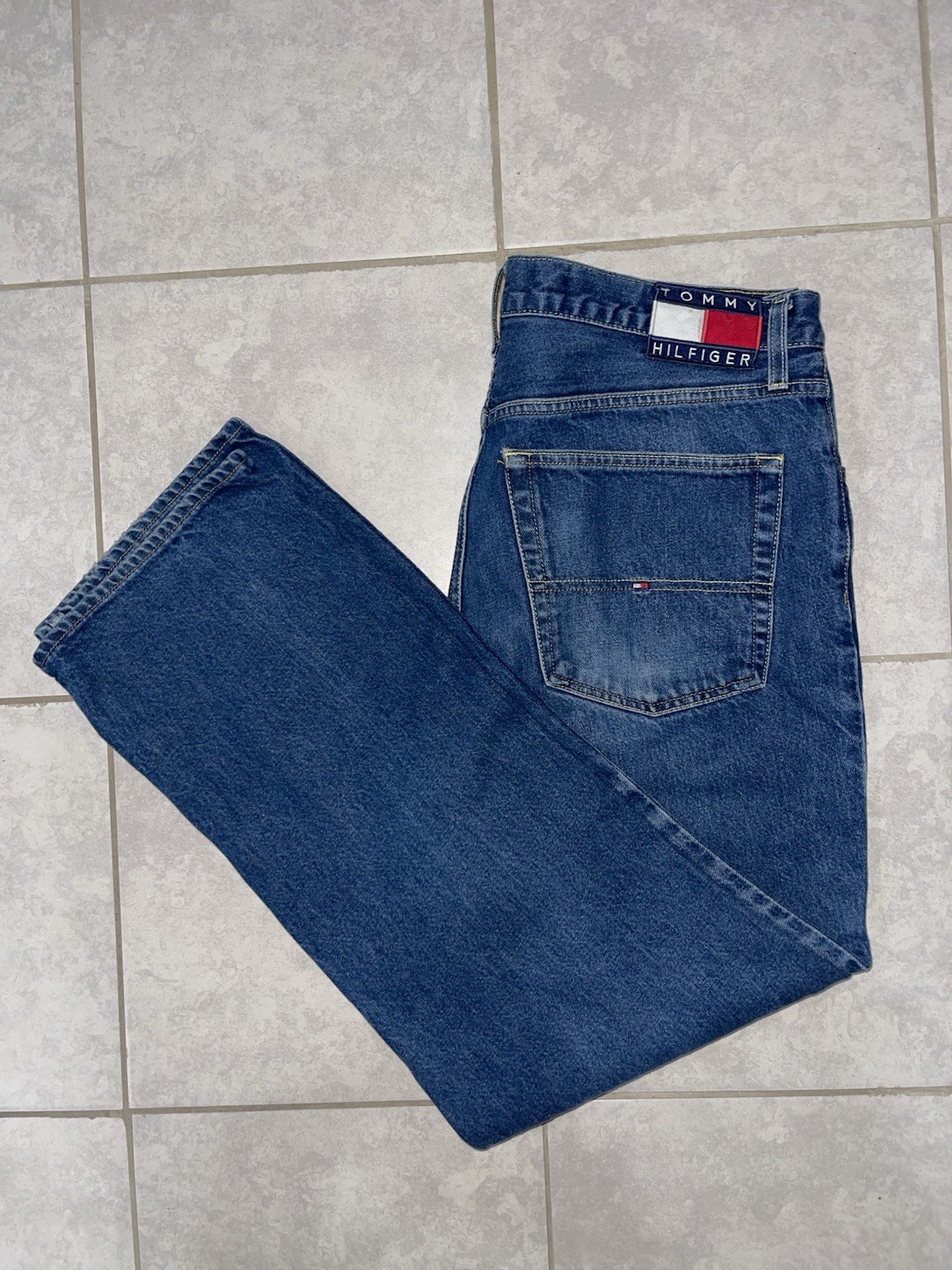 Vintage Tommy Hilfiger Jeans Mens 36x32 Dark Wash 90s Flag Logo Denim Vintage Tommy Hilfiger Jeans Mens 36x32 Dark Wash 90s Flag Logo Denim