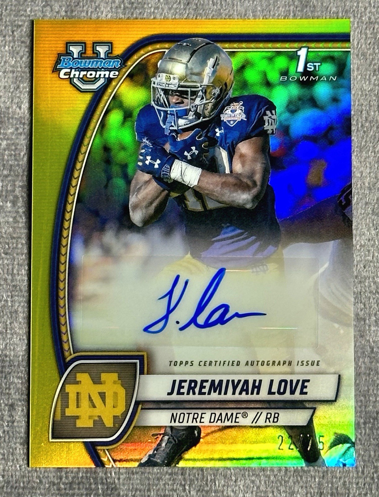 2024 Bowman U Chrome - Jeremiyah Love AUTO #PA-JLO Yellow Refractor 22/75 2024 Bowman U Chrome - Jeremiyah Love AUTO #PA-JLO Yellow Refractor 22/75
