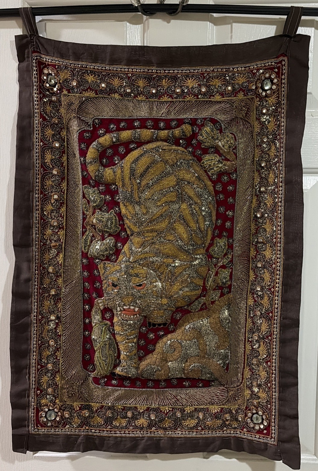 Vintage Thai Embroidered Tiger Tapestry 22”x34” Vintage Thai Embroidered Tiger Tapestry 22”x34”