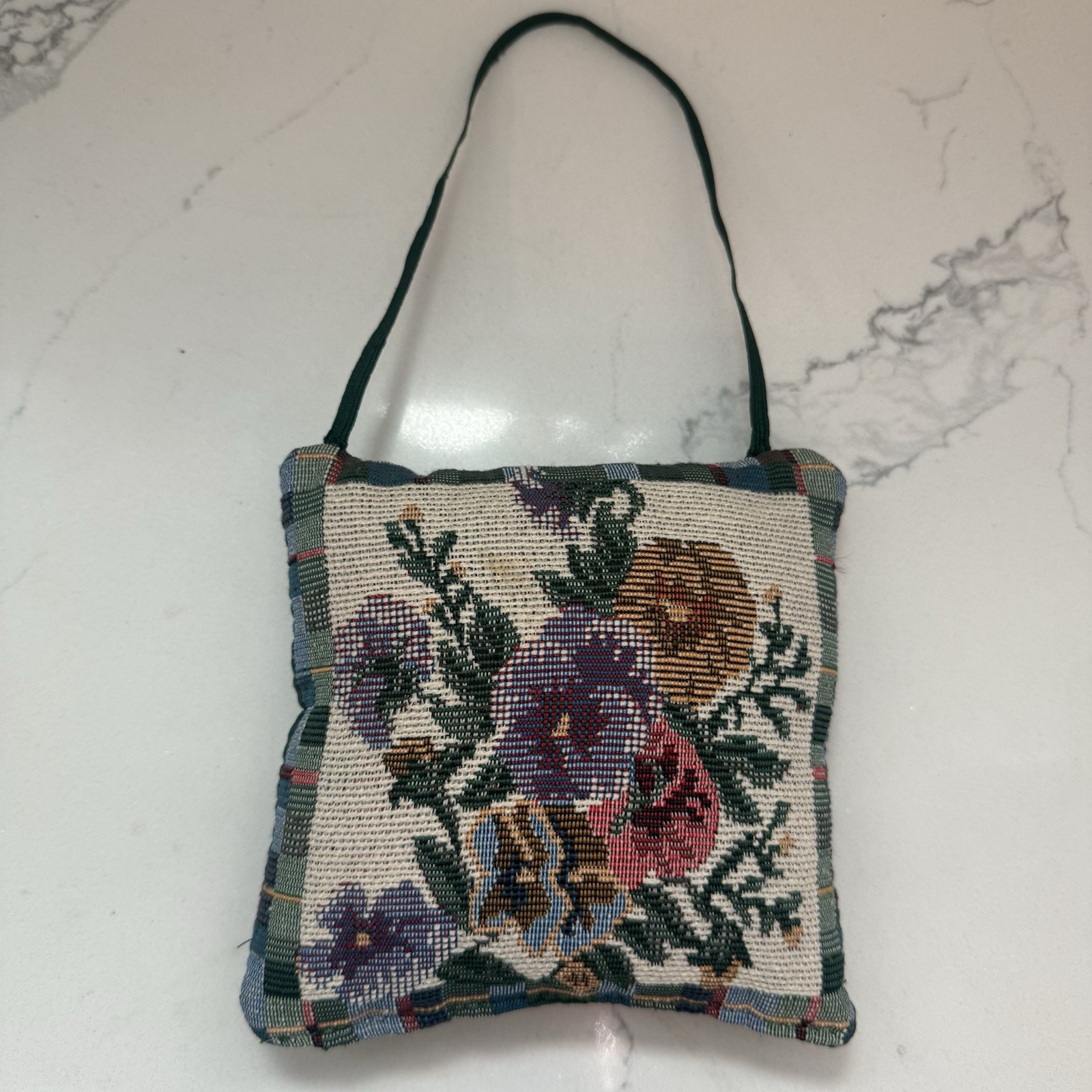 Vintage Small Tapestry Needlepoint Pillow Floral Pansy Cottage Core Boho 5.5” Vintage Small Tapestry Needlepoint Pillow Floral Pansy Cottage Core Boho 5.5”