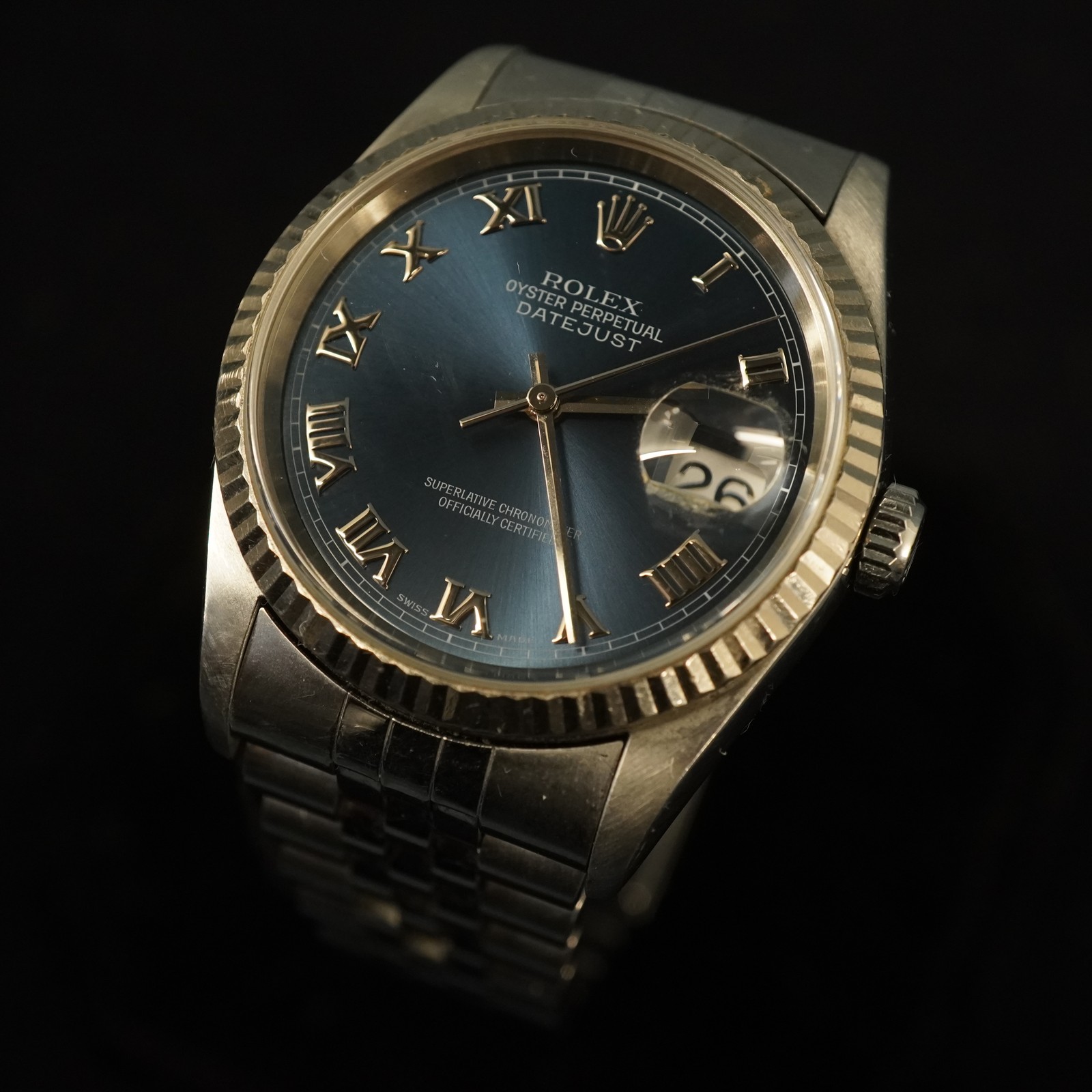 Rolex Oyster Perpetual Datejust 36mm Blue Roman Dial, Ref. 16234, Keeps Time