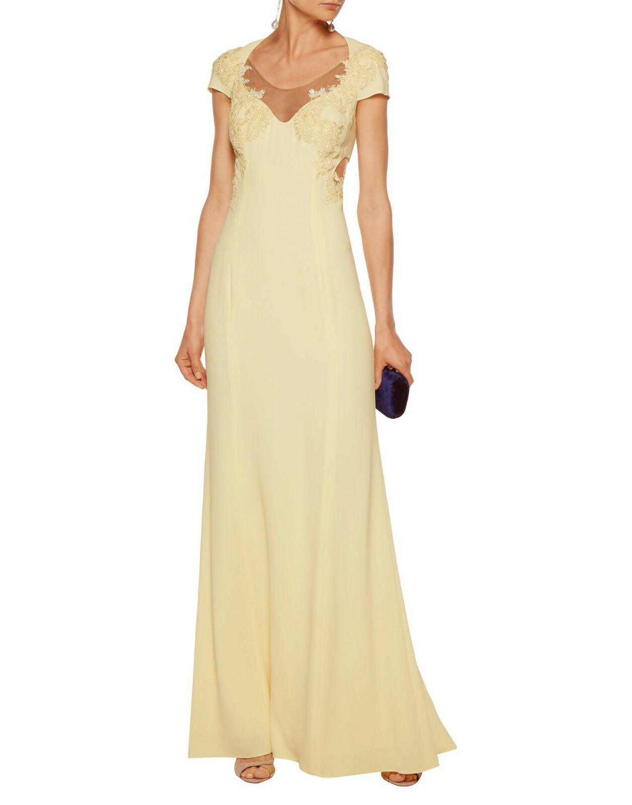 NEW MARCHESA NOTTE $1245 YELLOW EMBELLISHED COLUMN EVENING GOWN DRESS SZ 10