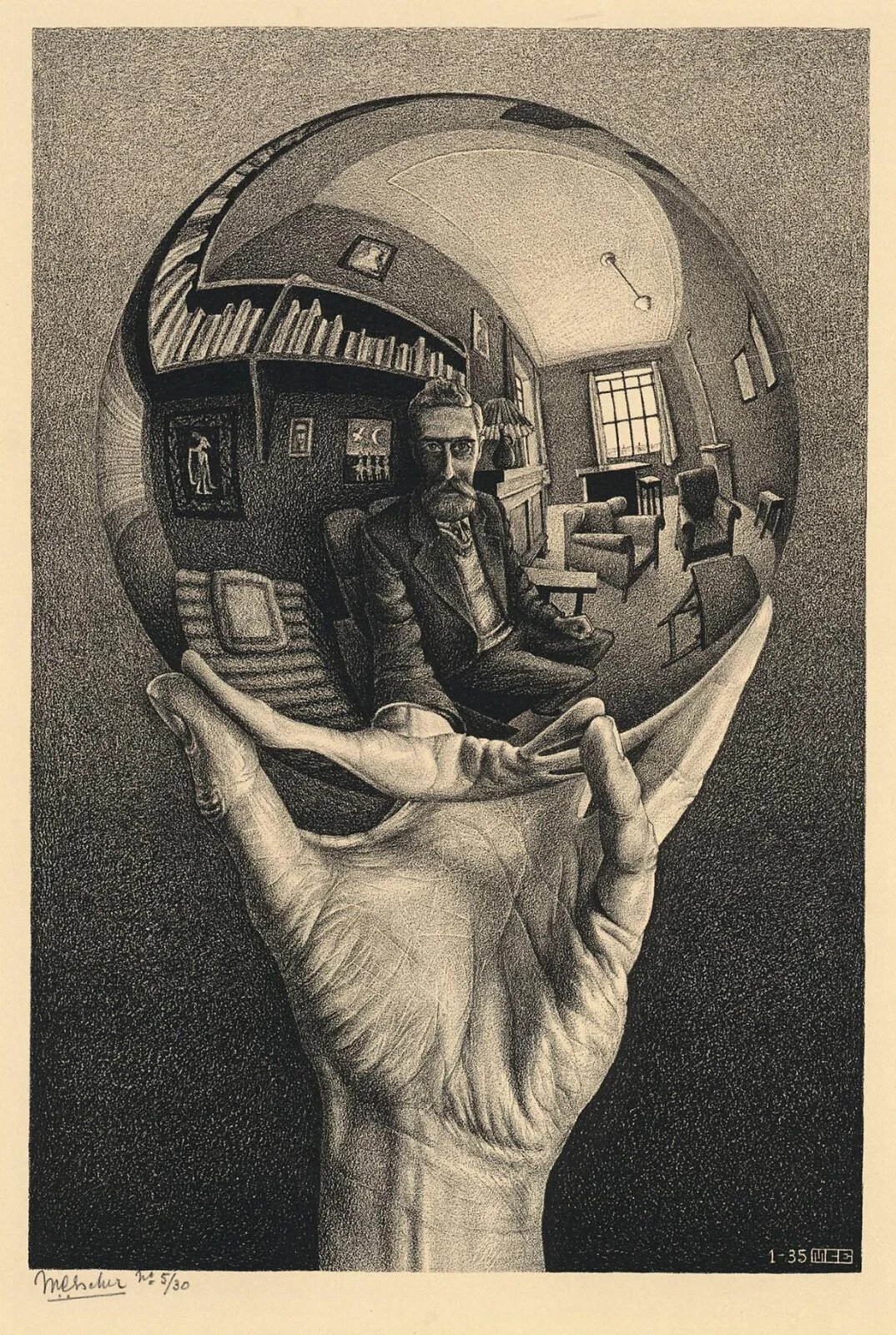 M.C. Escher : Hand with Reflecting Sphere - Quality Matte Print - FRAME ME 13x19