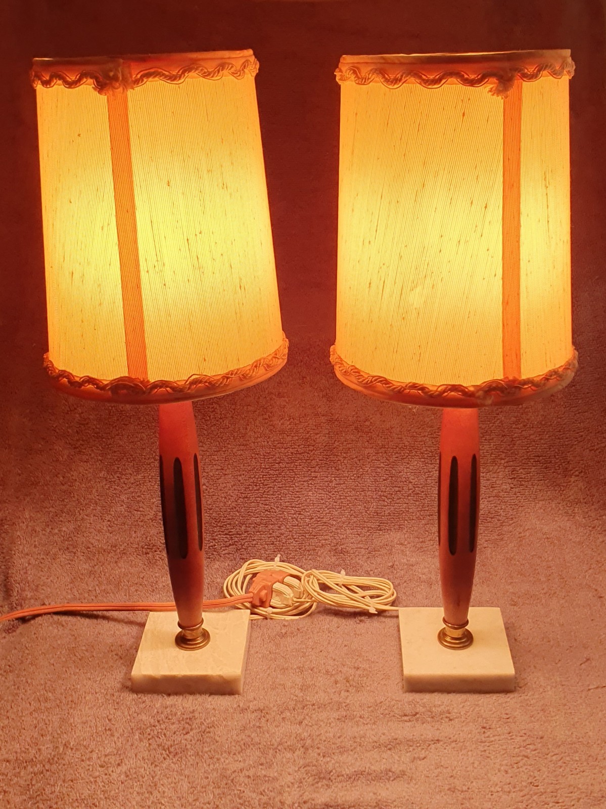 Rare VTG Pair MCM 1960s Wood Teak Stick Table Lamp Marble Base - Italy Very Nice Rare VTG Pair MCM 1960s Wood Teak Stick Table Lamp Marble Base - Italy Very Nice
