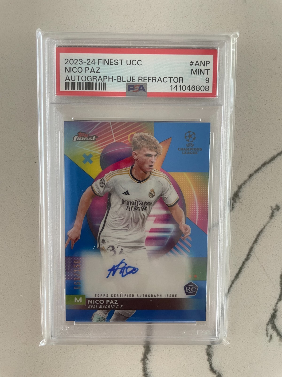 2023-24 Topps Finest UCC Blue Refractor Nico Paz RC Auto /150 PSA 9 RARE