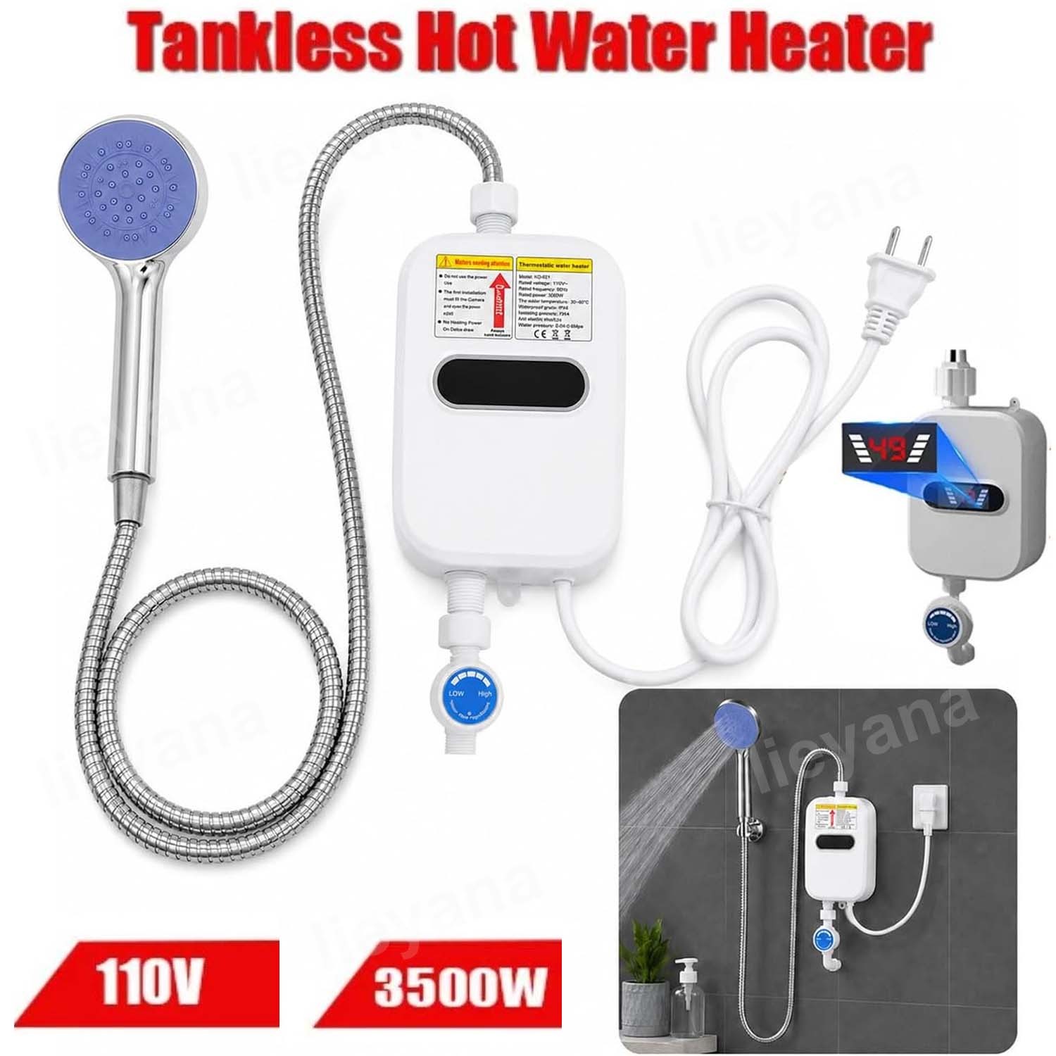 110V 3500W Tankless Hot Water Heater Shower Electric Water Heater