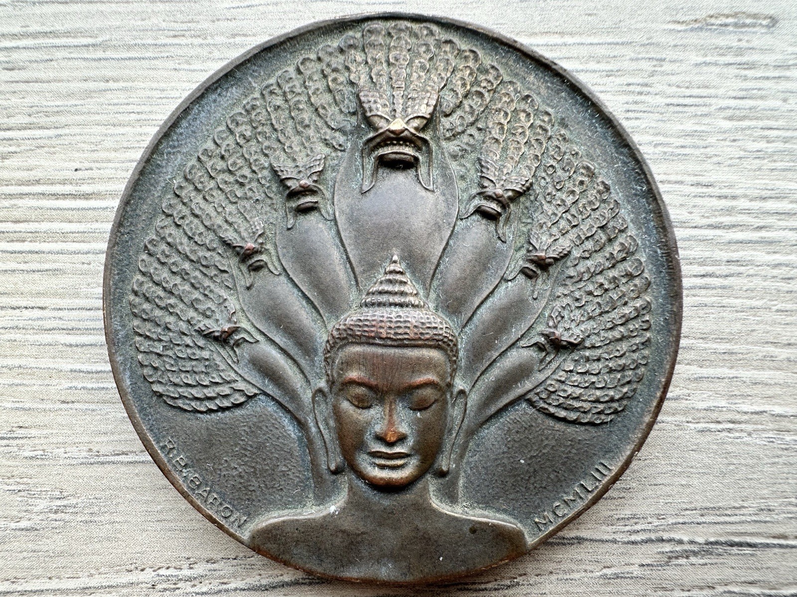 FRANCE 1953 CAMBODIA MARITIME SHIPPING COMPANY BRONZE MEDAL 59mm FRANCE 1953 CAMBODIA MARITIME SHIPPING COMPANY BRONZE MEDAL 59mm