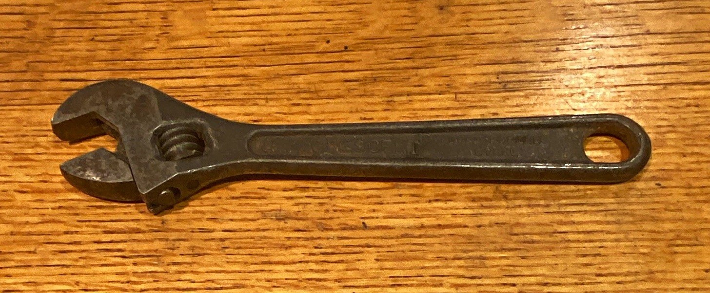 Antique 1910s-1920s A875 Crescent Adjustable Wrench, Drop Forged Steel USA
