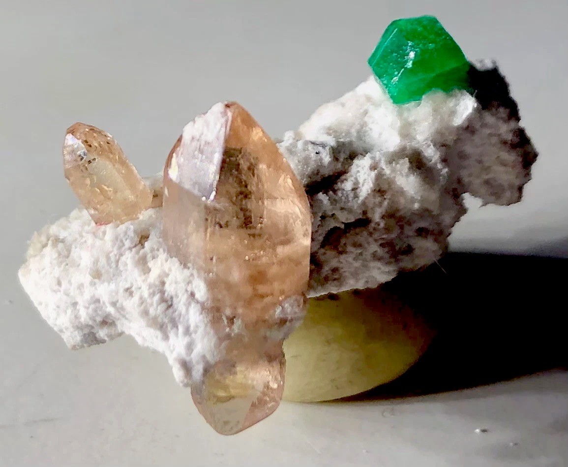 Raw Double Terminated Imperial Topaz & Neon Green Emerald Crystal Matrix Cluster Raw Double Terminated Imperial Topaz & Neon Green Emerald Crystal Matrix Cluster