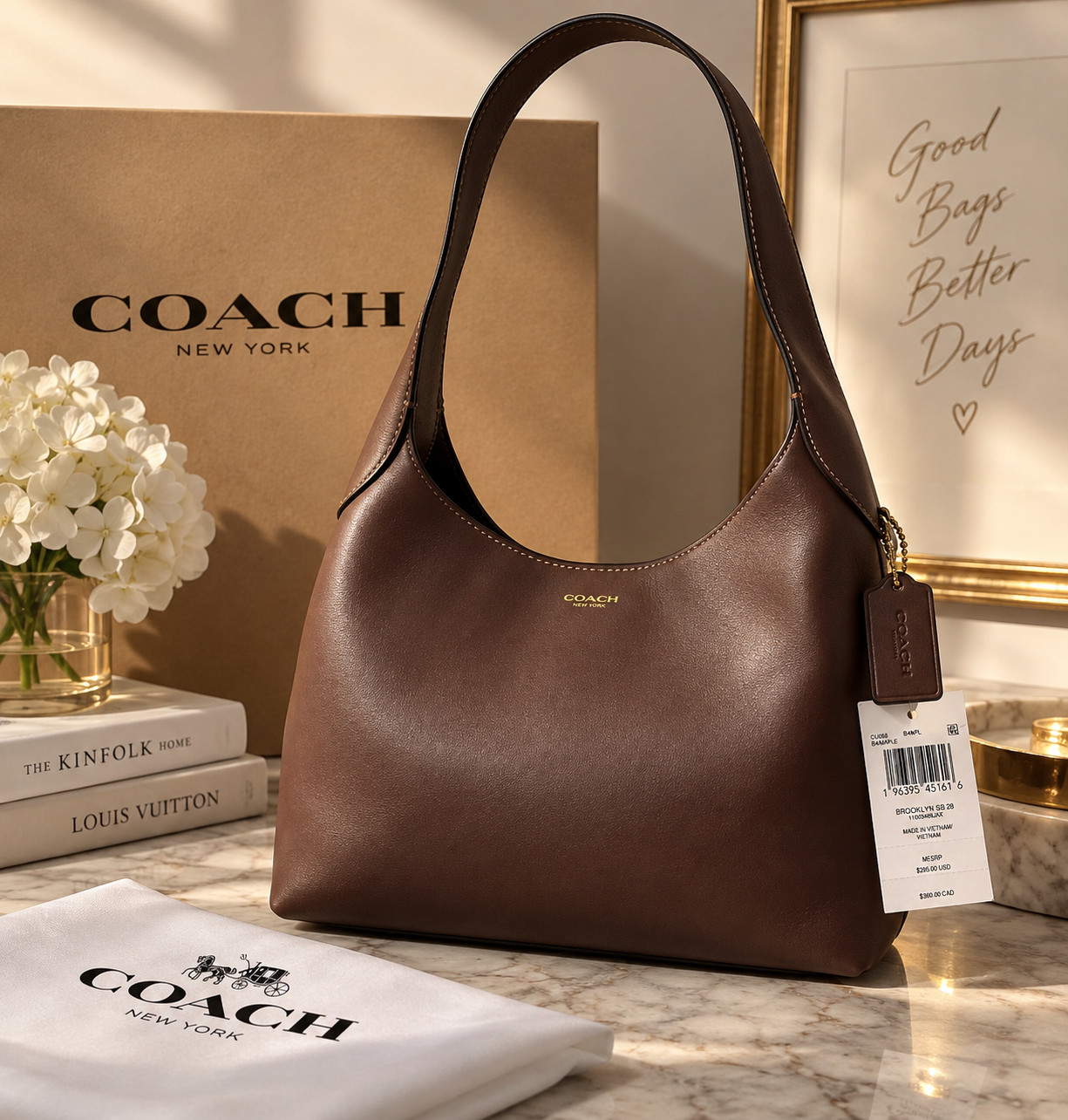 COACH CU068 Brooklyn Shoulder Bag 28 Natural Grain Leather Maple Brown