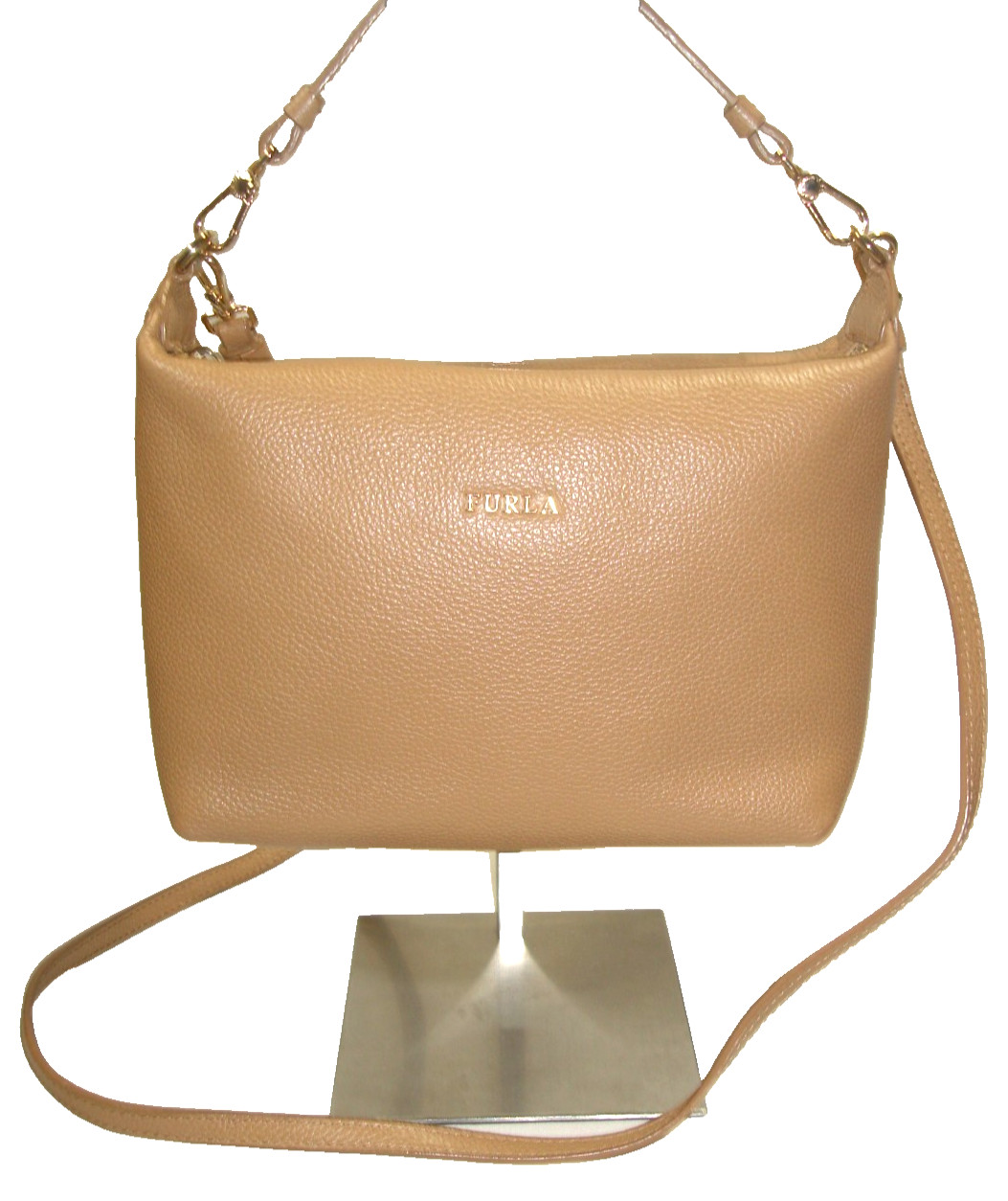 Furla Lovely Beige Very Soft Pebbled Leather Small 2 Strap Shoulder Bag EUC