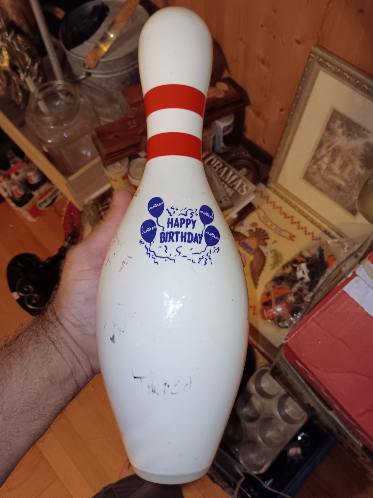 Bowling Pin Happy Birthday Themed AMF B-day Celebration 15in. Wooden