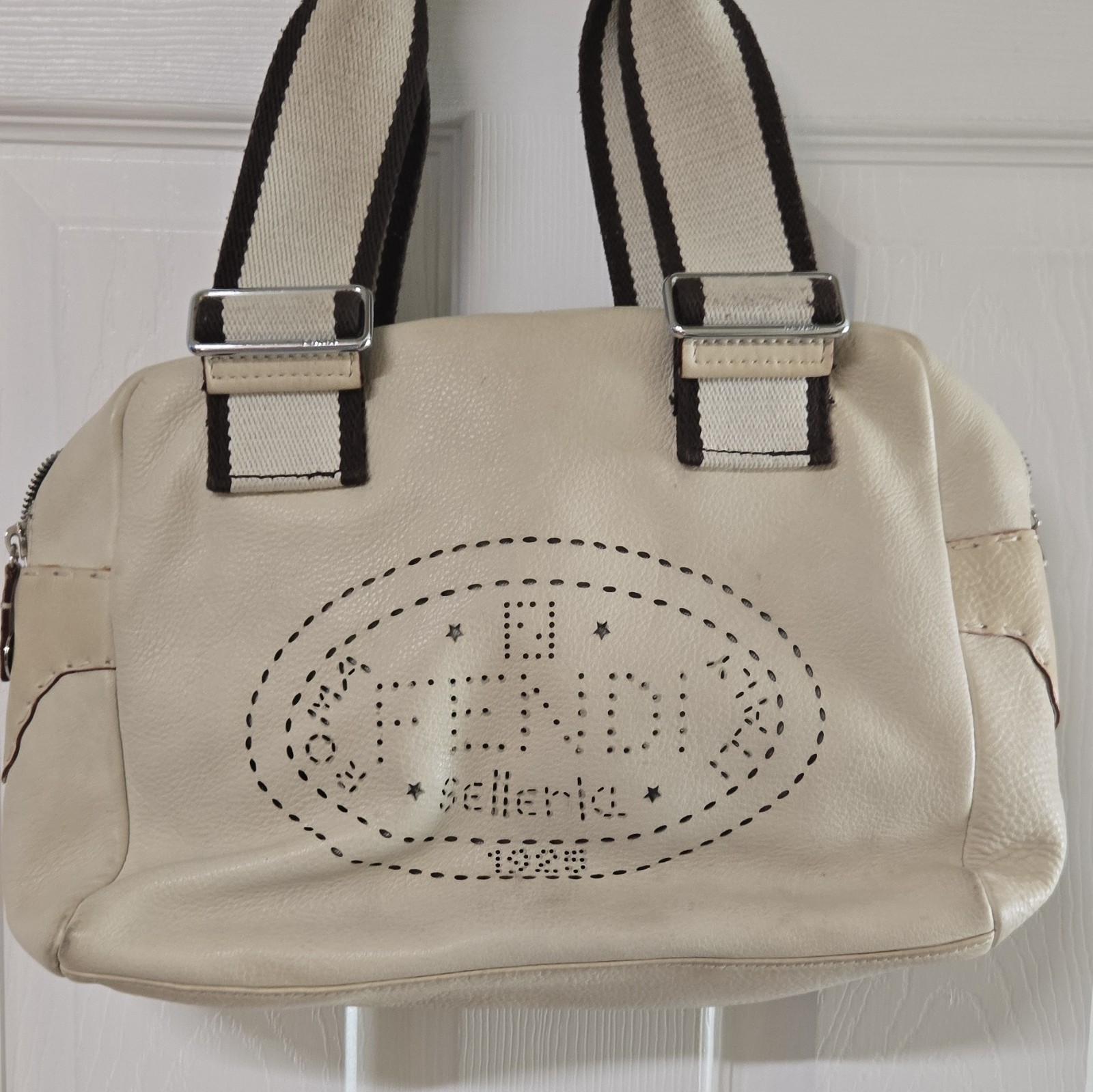 Fendi Zucca Beige Satchel Top Handle Zip Logo Detachable Strap Medium Fendi Zucca Beige Satchel Top Handle Zip Logo Detachable Strap Medium