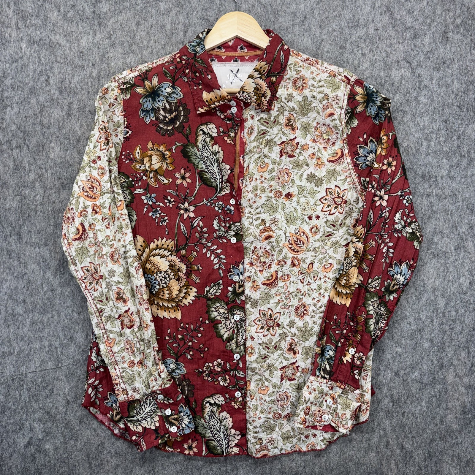 Cino Provence Mix Shirt Women\'s Medium Floral Cotton Long Sleeve Button Up India