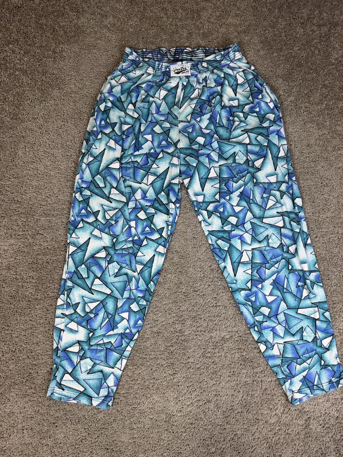 VTG California CraZee Wear Pants Mens L Blue Fractal Parachute MC Hammer Baggy