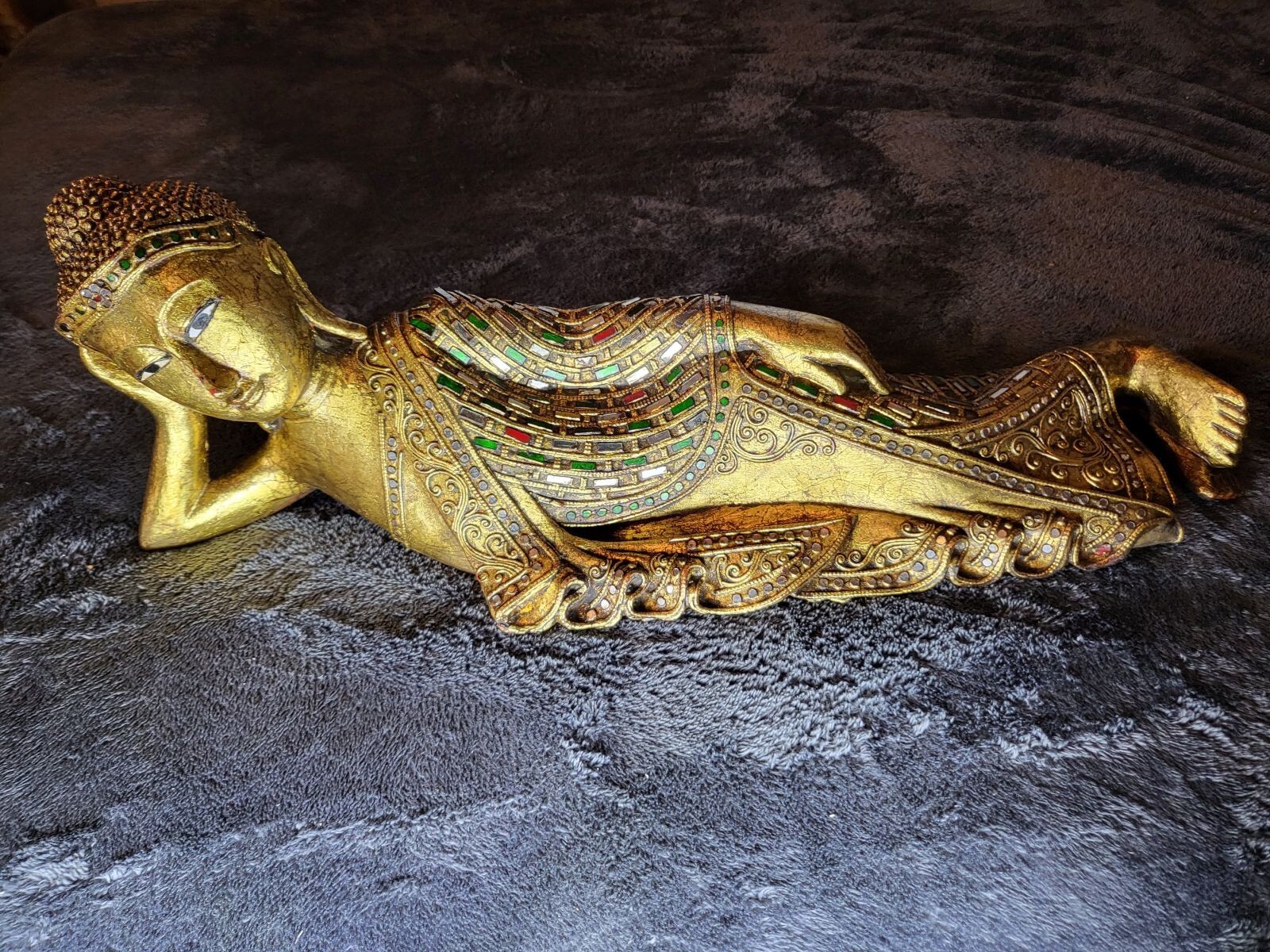 BEAUTIFUL 22in/56cm RECLINING NIRVANA BUDDHA *EXQUISITE* VINTAGE THAI CARVED