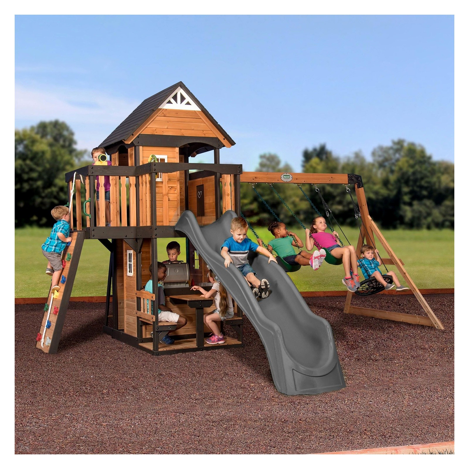 Backyard Discovery Cedar Wood Swing Set with Clubhouse - NOT SHIP AK & HI