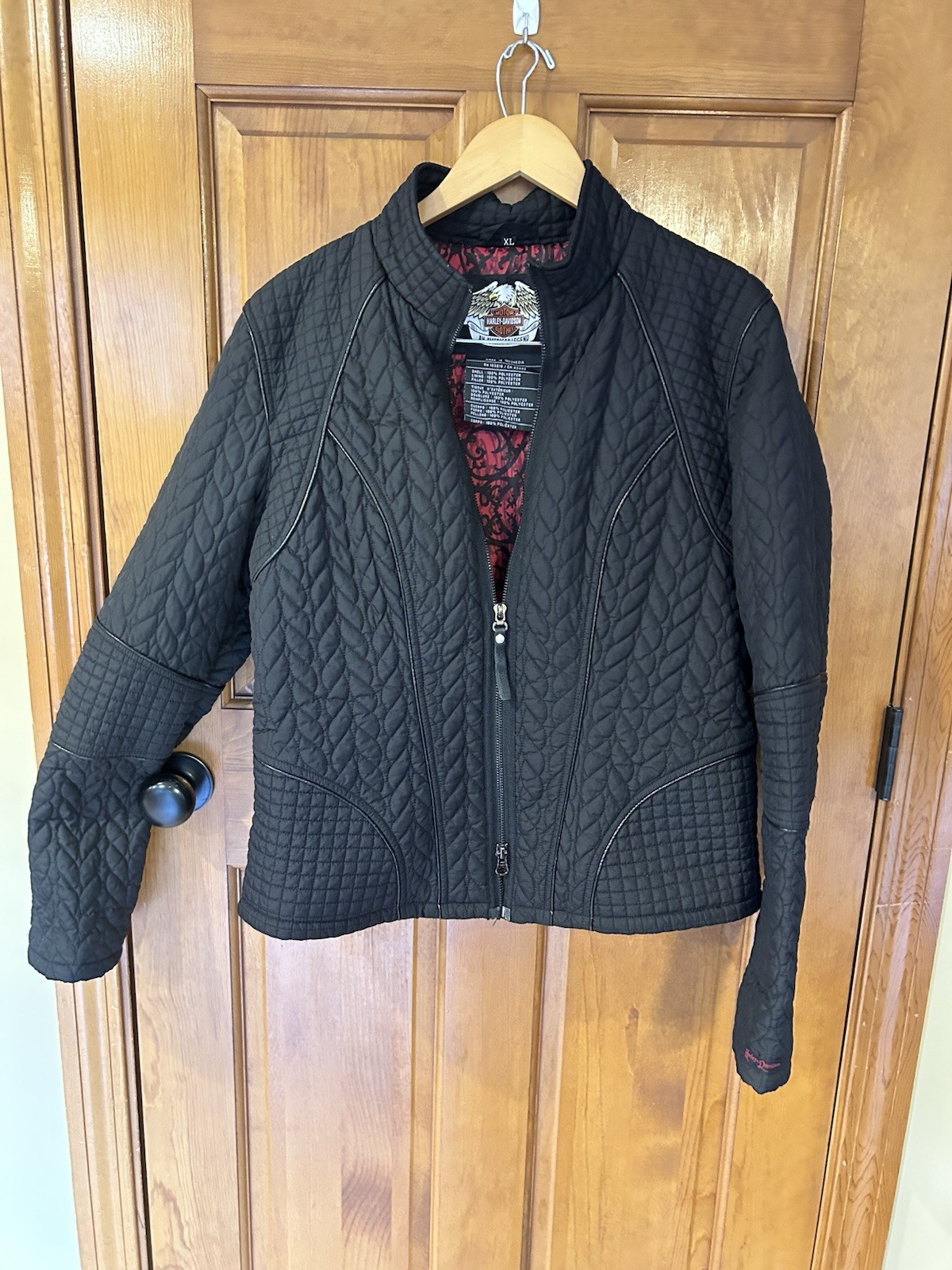 Harley-Davidson Women’s Black Quilted Zip-Up Jacket XL Red Lining
