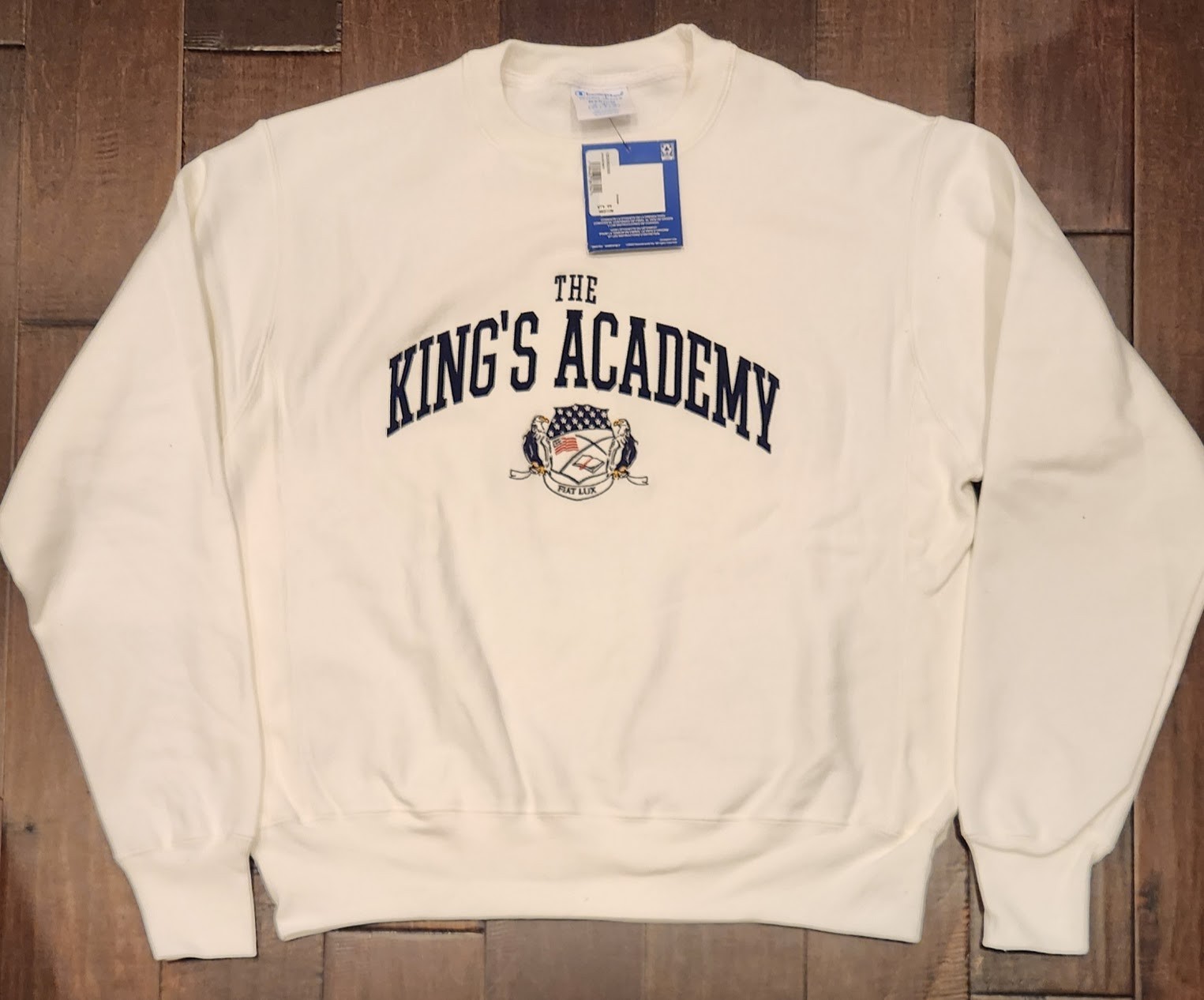 Champion The King's Academy Reverse Weave White Sweatshirt (Large to Fit)