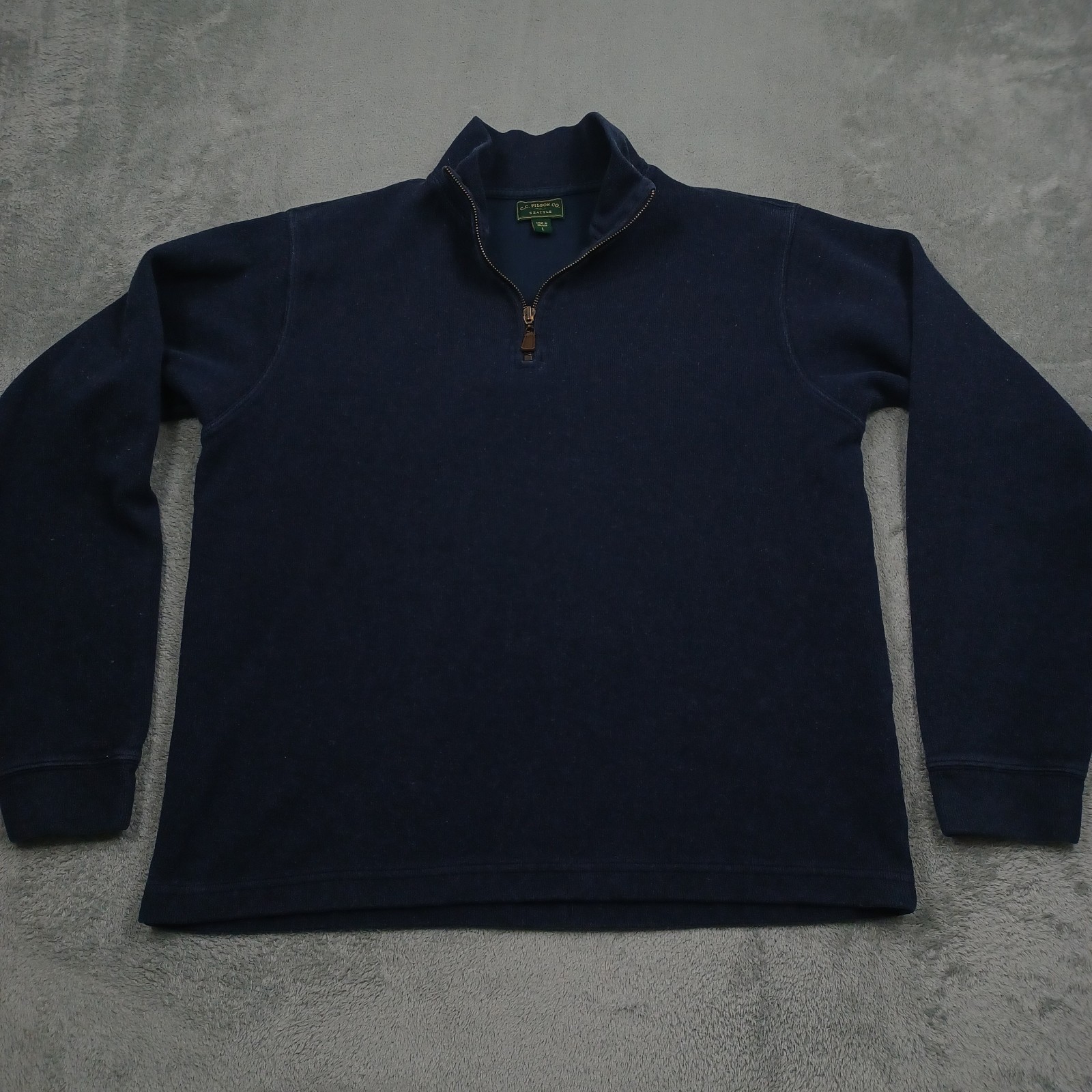 CC Filson Sweater Mens Large Blue 1/4 Zip Pullover Outdoor Cotton Wool Blend
