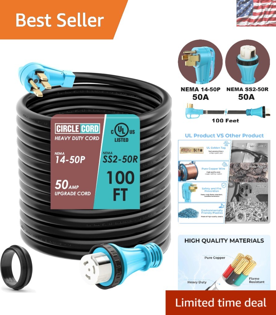 Complete 50 Amp 100ft RV Power Cord with Twist Lock Connector - Durable & Safe Complete 50 Amp 100ft RV Power Cord with Twist Lock Connector - Durable & Safe
