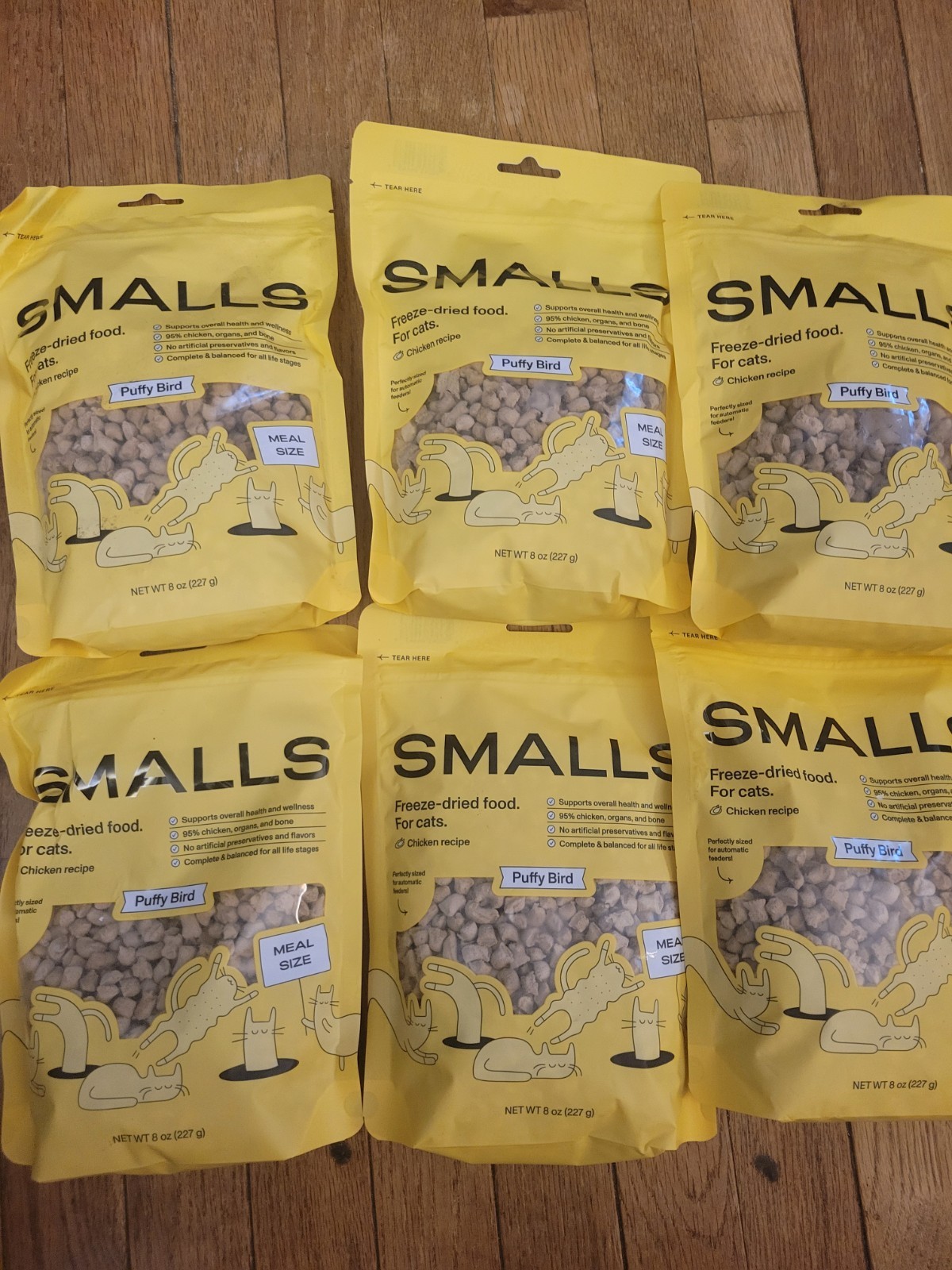 SMALLS Cat Food 6-PACK LOT 8oz freeze dried food CHICKEN recipe puffy exp 6/27 SMALLS Cat Food 6-PACK LOT 8oz freeze dried food CHICKEN recipe puffy exp 6/27