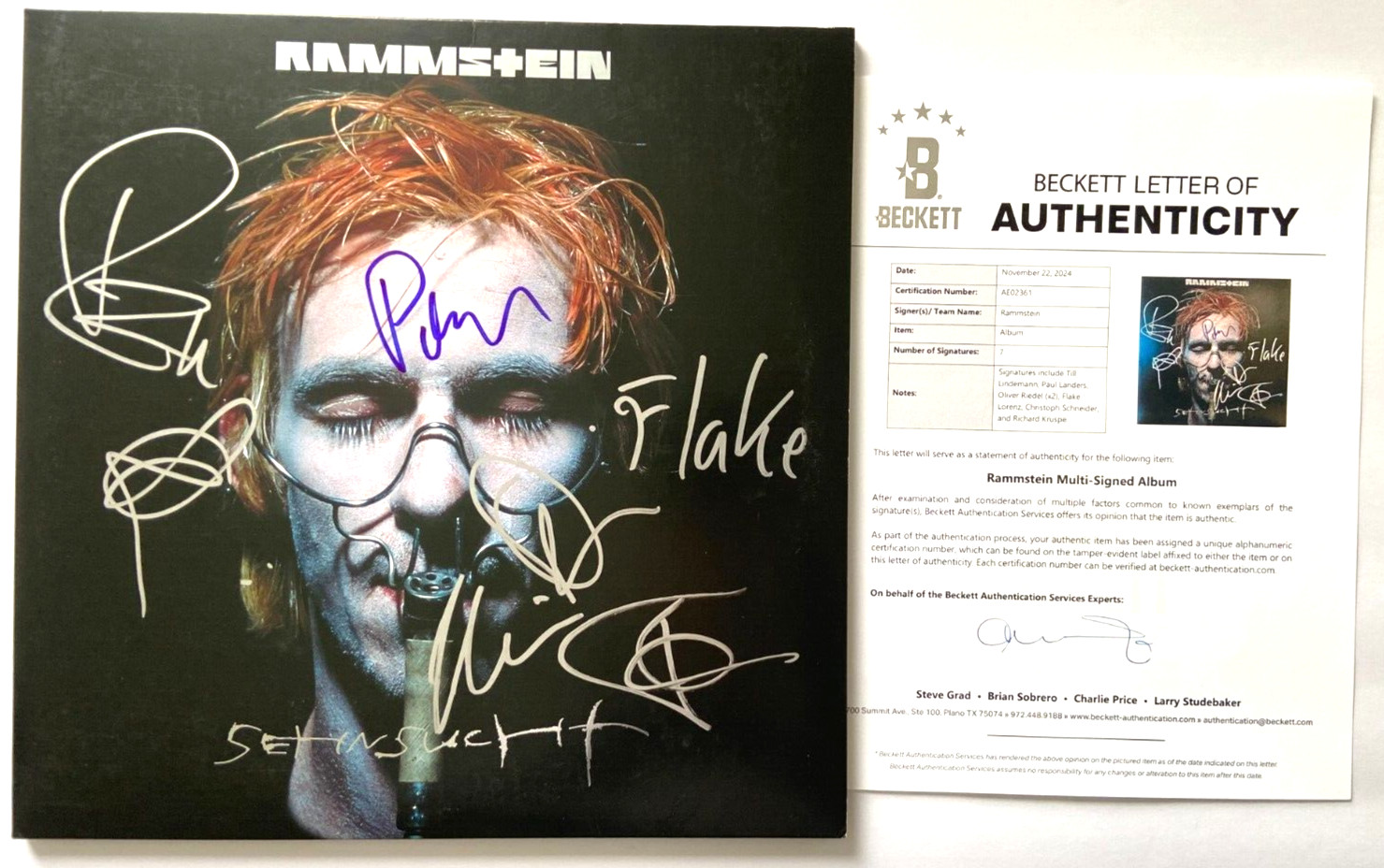 RAMMSTEIN FULL BAND SIGNED SEHNSUCHT ALBUM VINYL GERMANY TILL LINDEMANN +6 BAS RAMMSTEIN FULL BAND SIGNED SEHNSUCHT ALBUM VINYL GERMANY TILL LINDEMANN +6 BAS