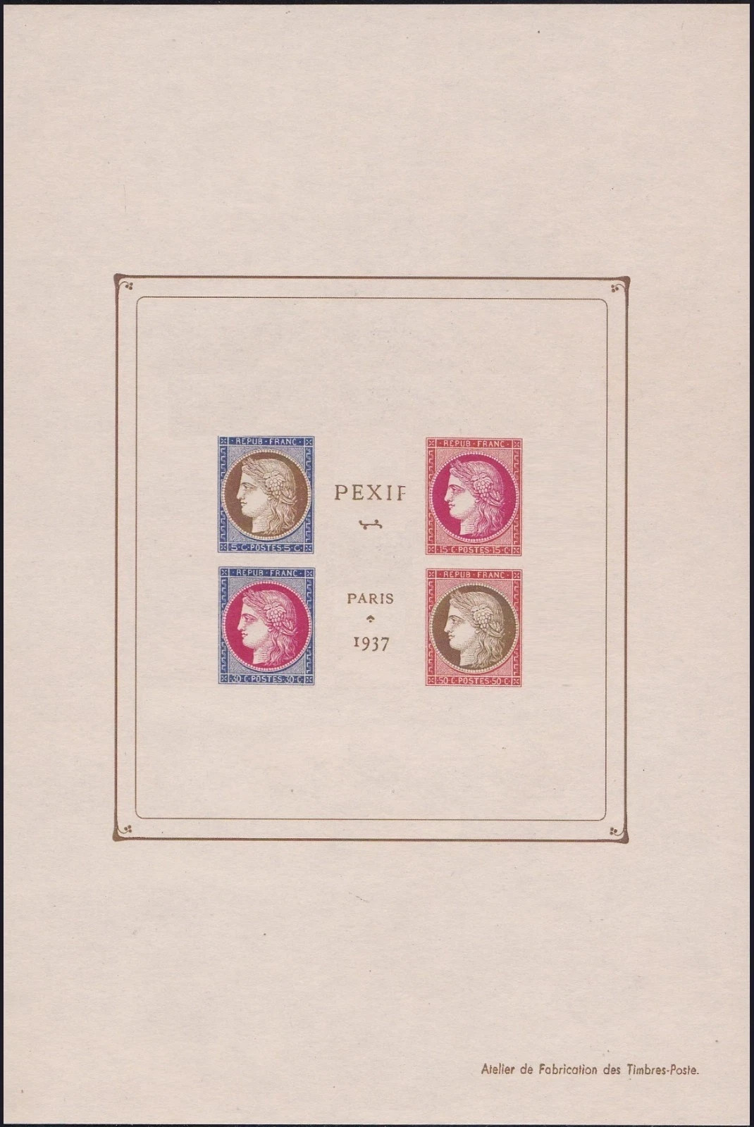 FRANCE 1937 Pexip SS Souvenir Sheet IMPREF MNH Reproduction Stamp sv