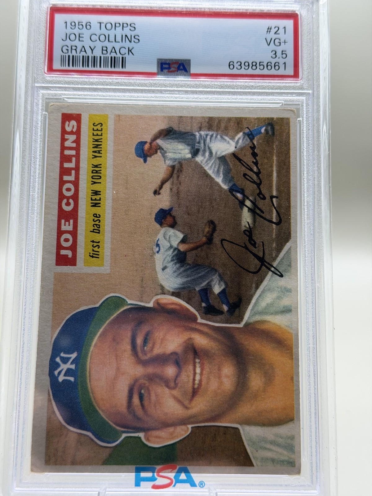 1956 Topps Joe Collins #21 Gray Back PSA 3.5 VG+ New York Yankees Vintage Card 1956 Topps Joe Collins #21 Gray Back PSA 3.5 VG+ New York Yankees Vintage Card
