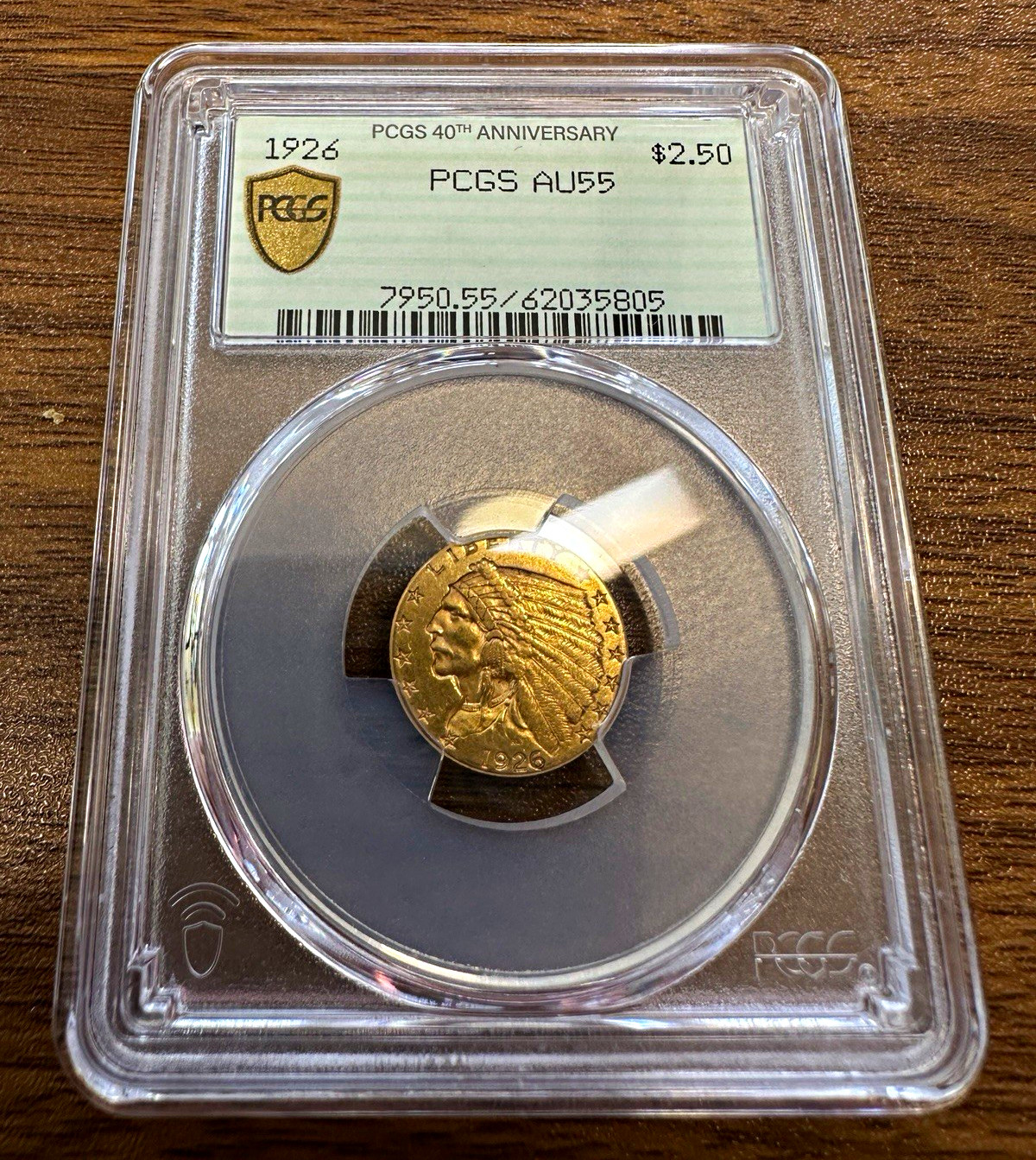 1926 $2.50 Indian Head Quarter Eagle Gold Coin PCGS AU55 40th Anniv Label 1926 $2.50 Indian Head Quarter Eagle Gold Coin PCGS AU55 40th Anniv Label