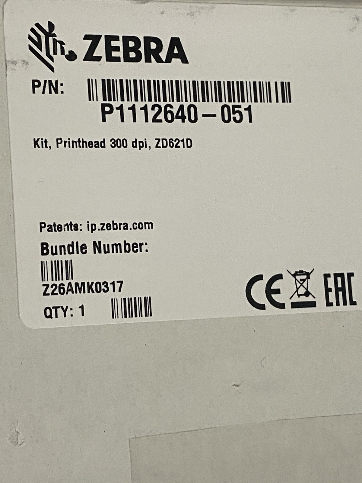 Zebra P1112640-051 Printhead 300dpi For The ZD621 Barcode genuine OEM Sealed